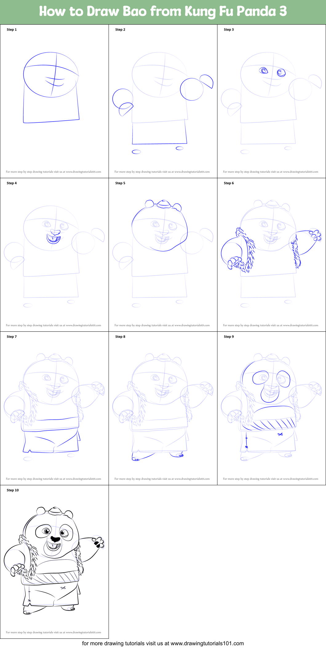 How to Draw Bao from Kung Fu Panda 3 Printable Step by Step