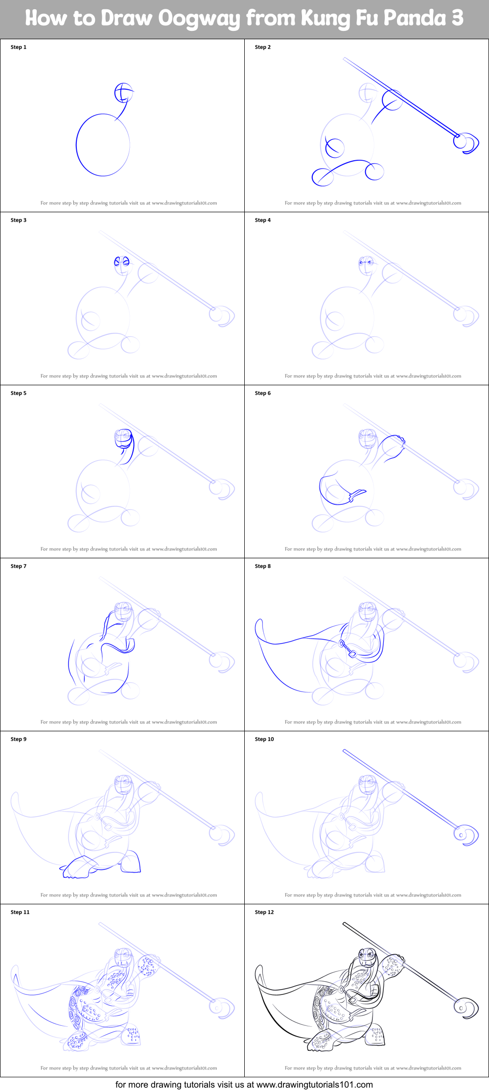How to Draw Oogway from Kung Fu Panda 3 Printable Step by Step