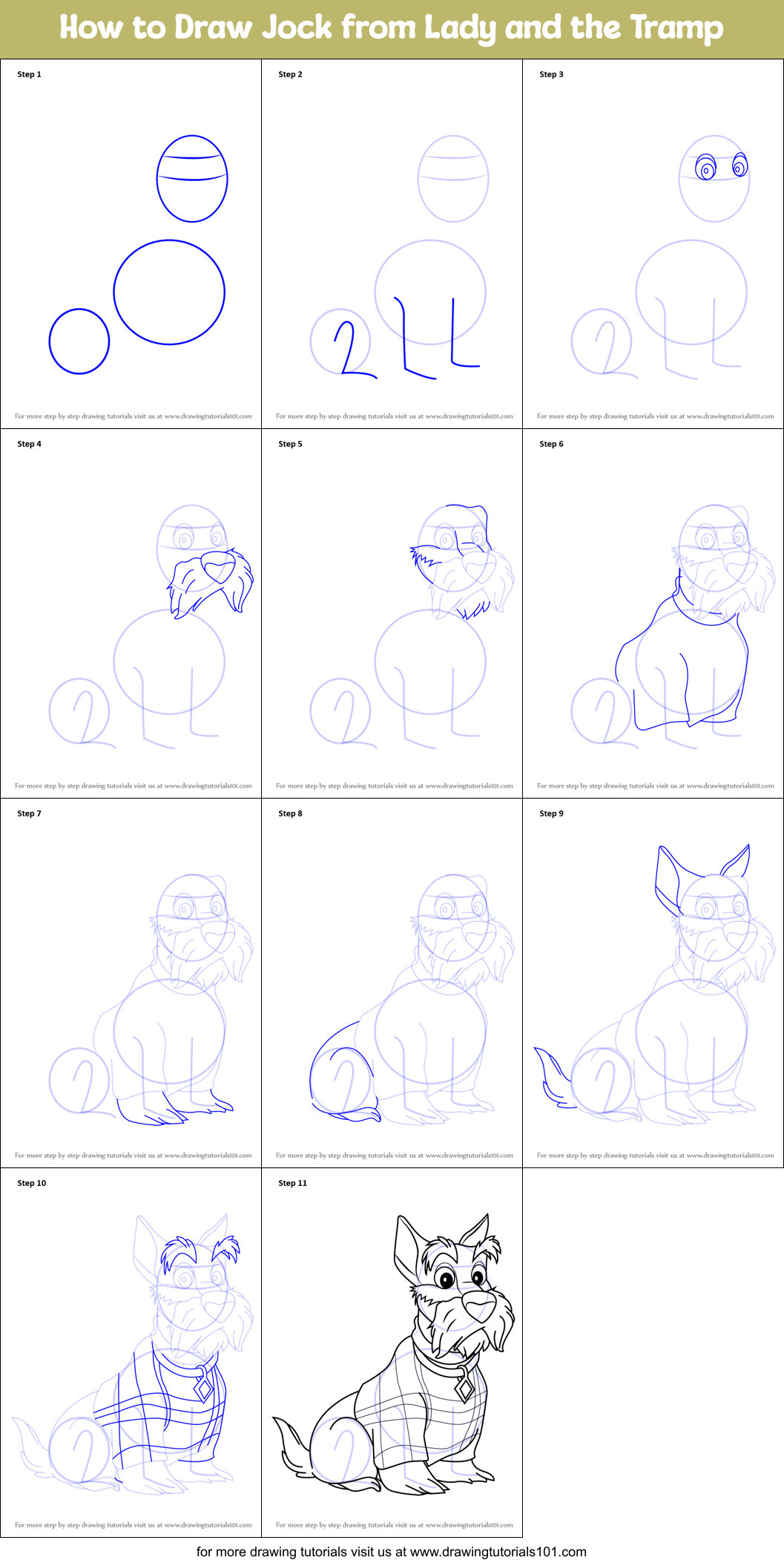 Download How to Draw Jock from Lady and the Tramp printable step by step drawing sheet ...