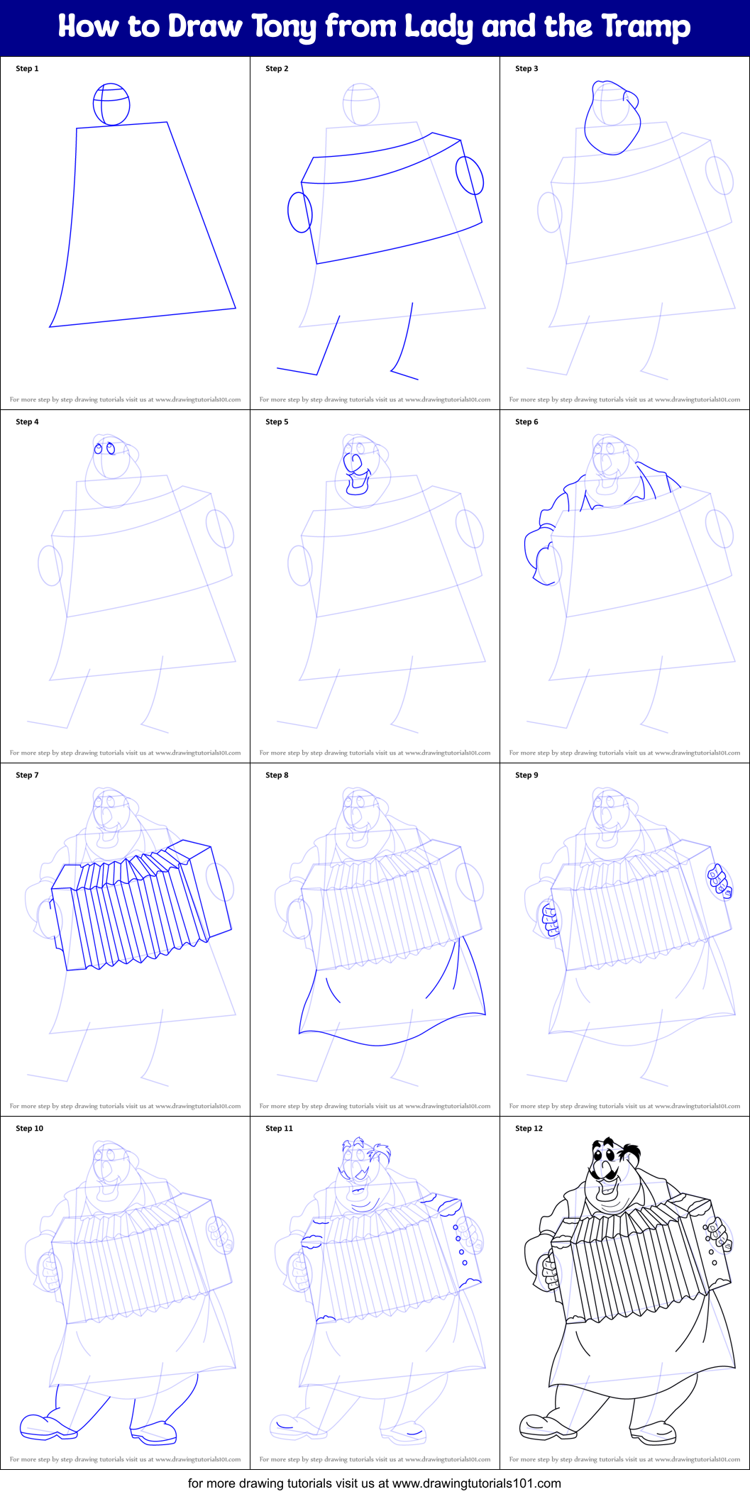 How to Draw Tony from Lady and the Tramp Printable Step by Step