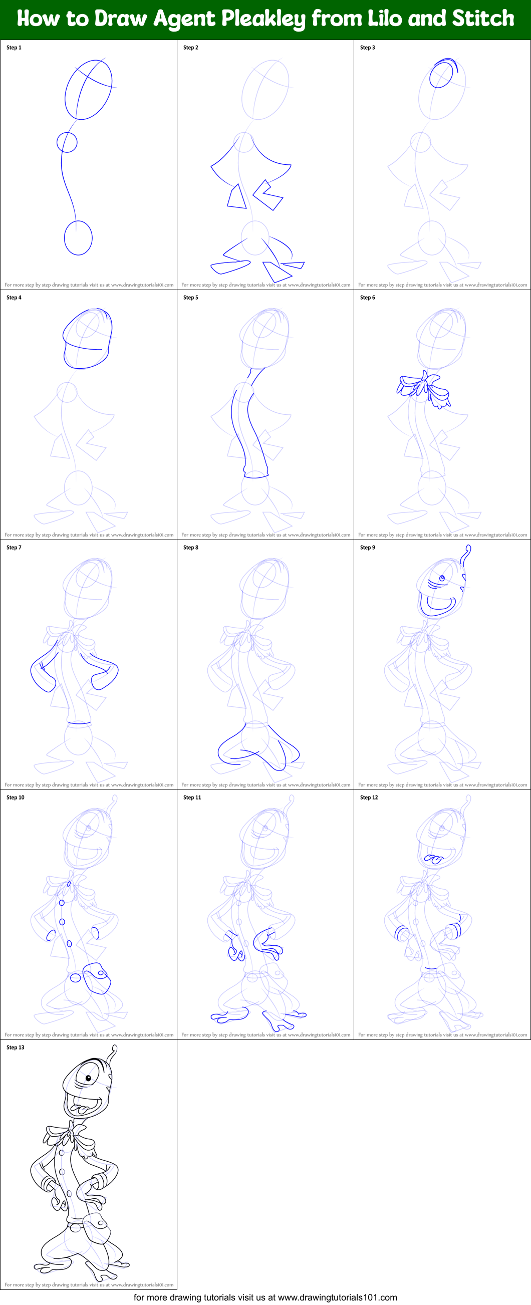 How to Draw Agent Pleakley from Lilo and Stitch Printable Step by Step