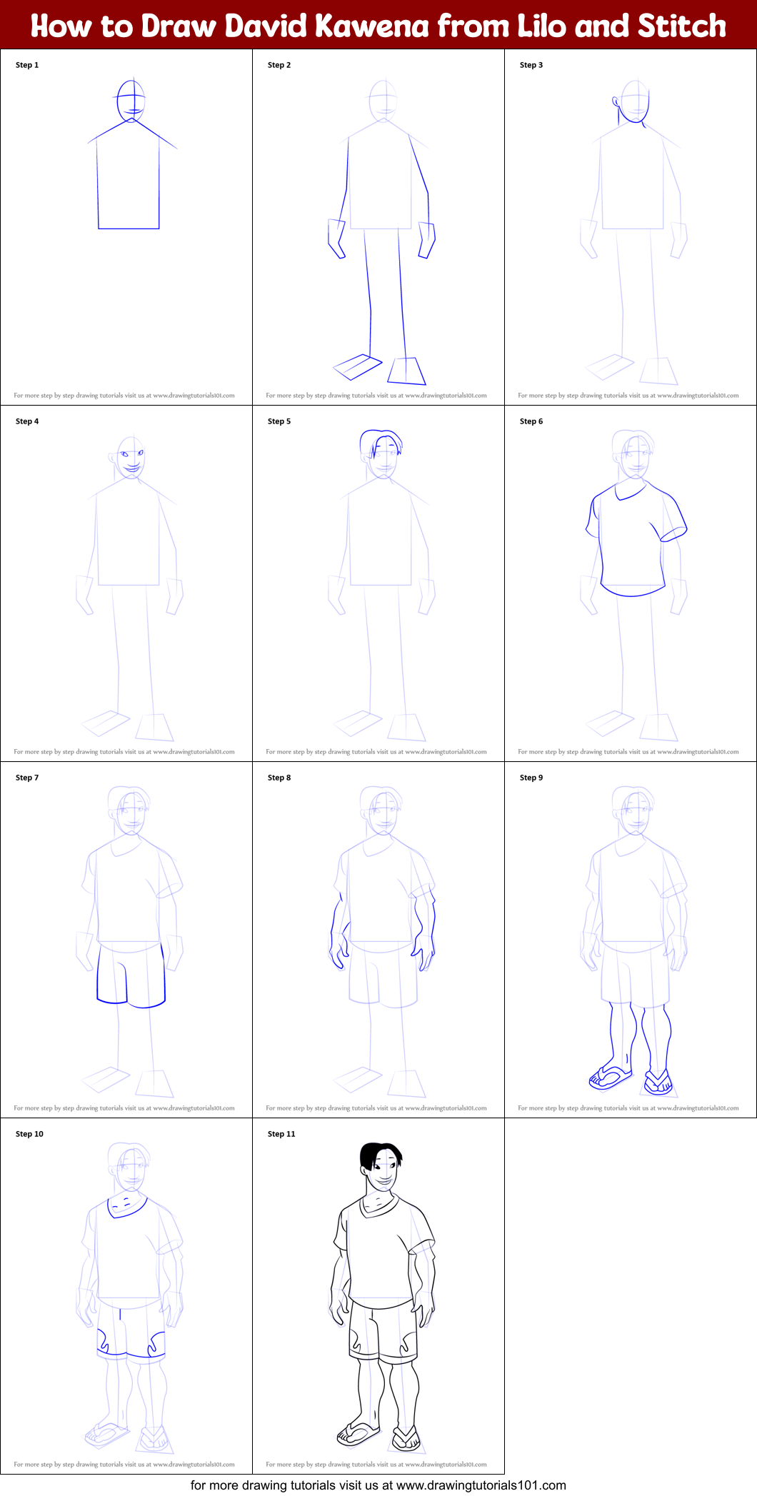 How to Draw David Kawena from Lilo and Stitch Printable Step by Step