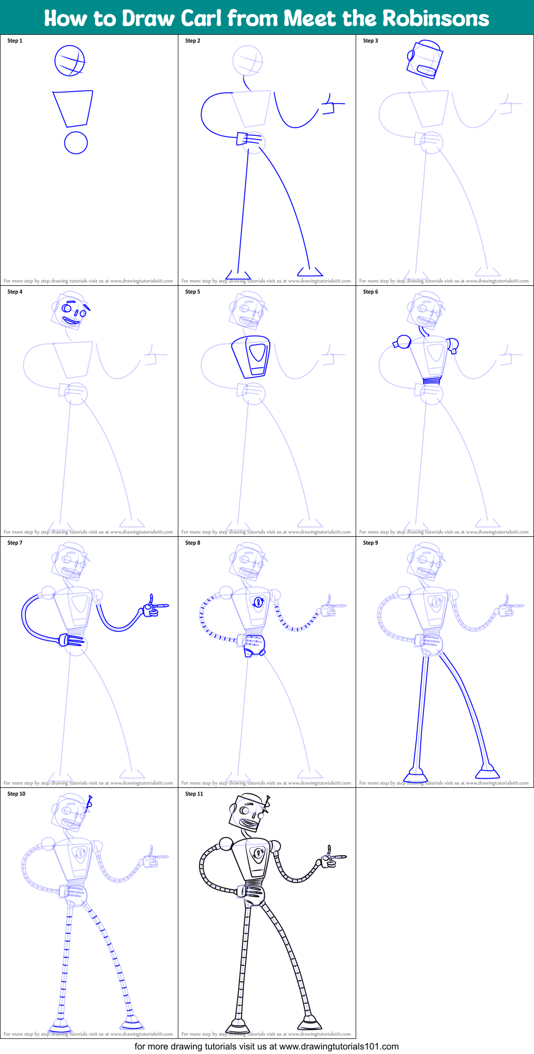 How to Draw Carl from Meet the Robinsons Printable Step by Step