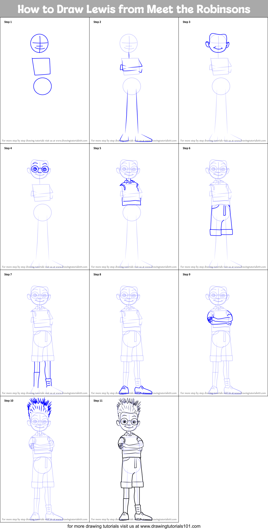 How to Draw Lewis from Meet the Robinsons Printable Step by Step