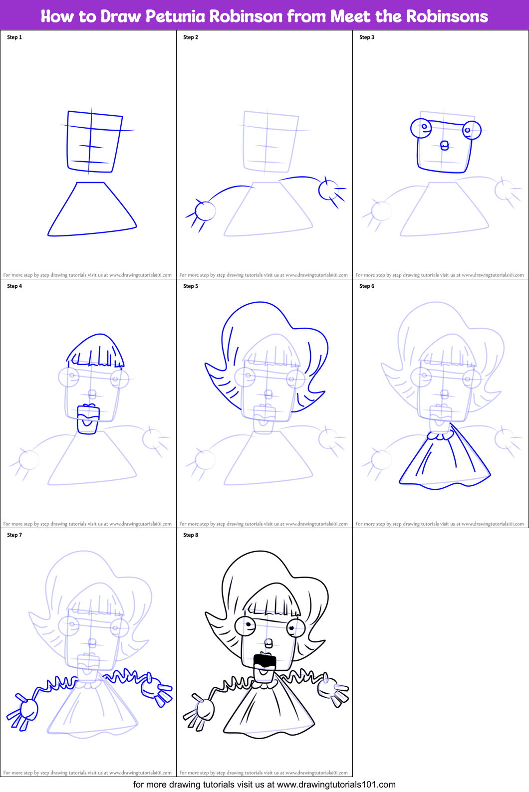 How to Draw Petunia Robinson from Meet the Robinsons Printable Step by Step