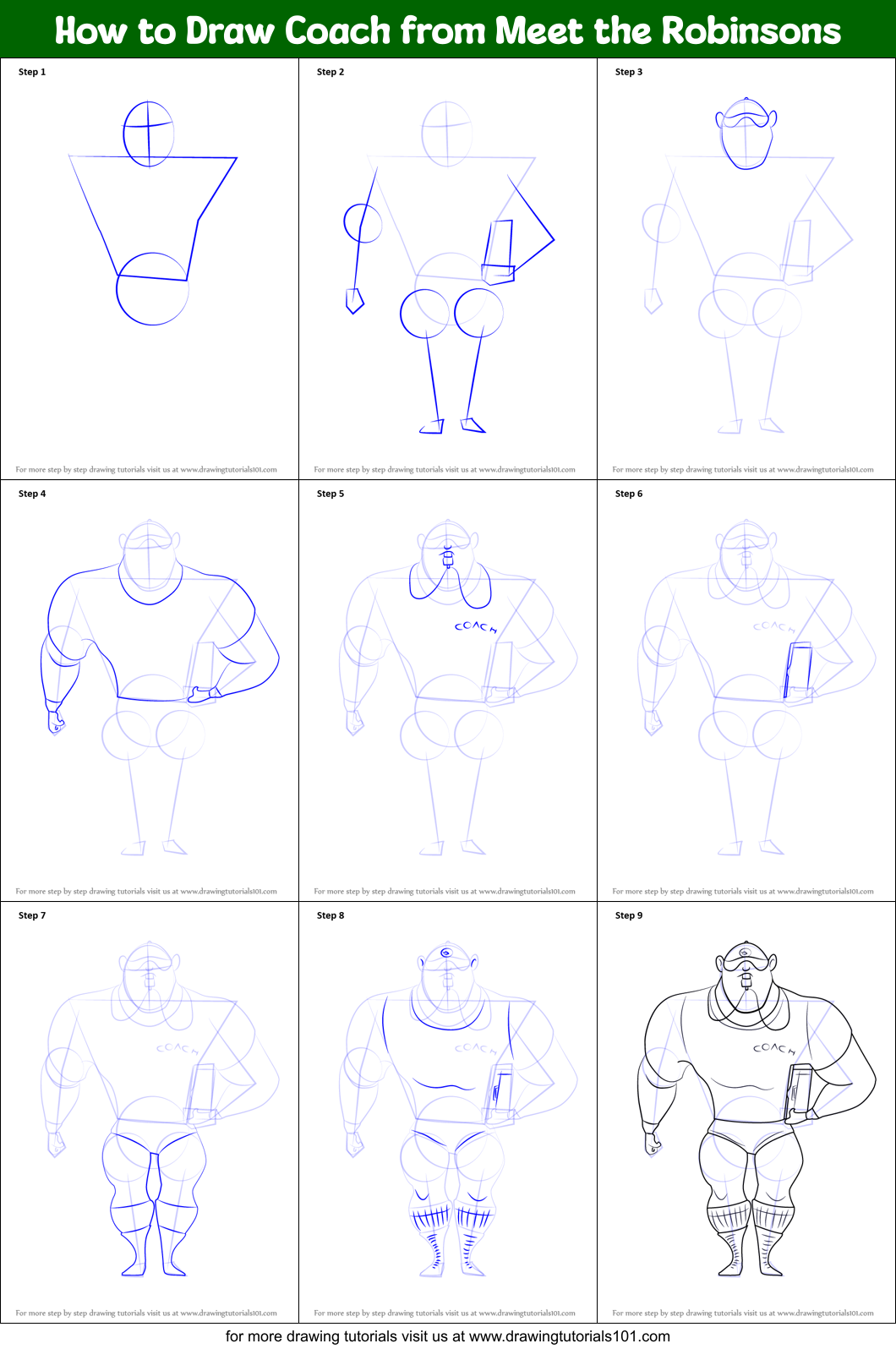How to Draw Coach from Meet the Robinsons Printable Step by Step
