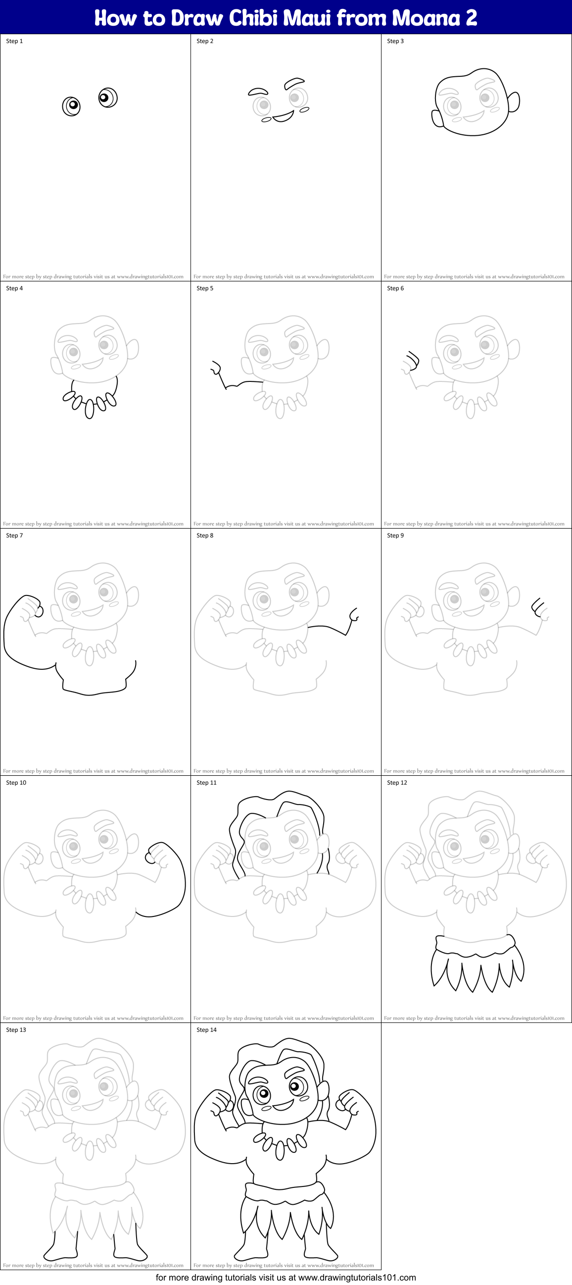 How to Draw Chibi Maui from Moana 2 Printable Step by Step