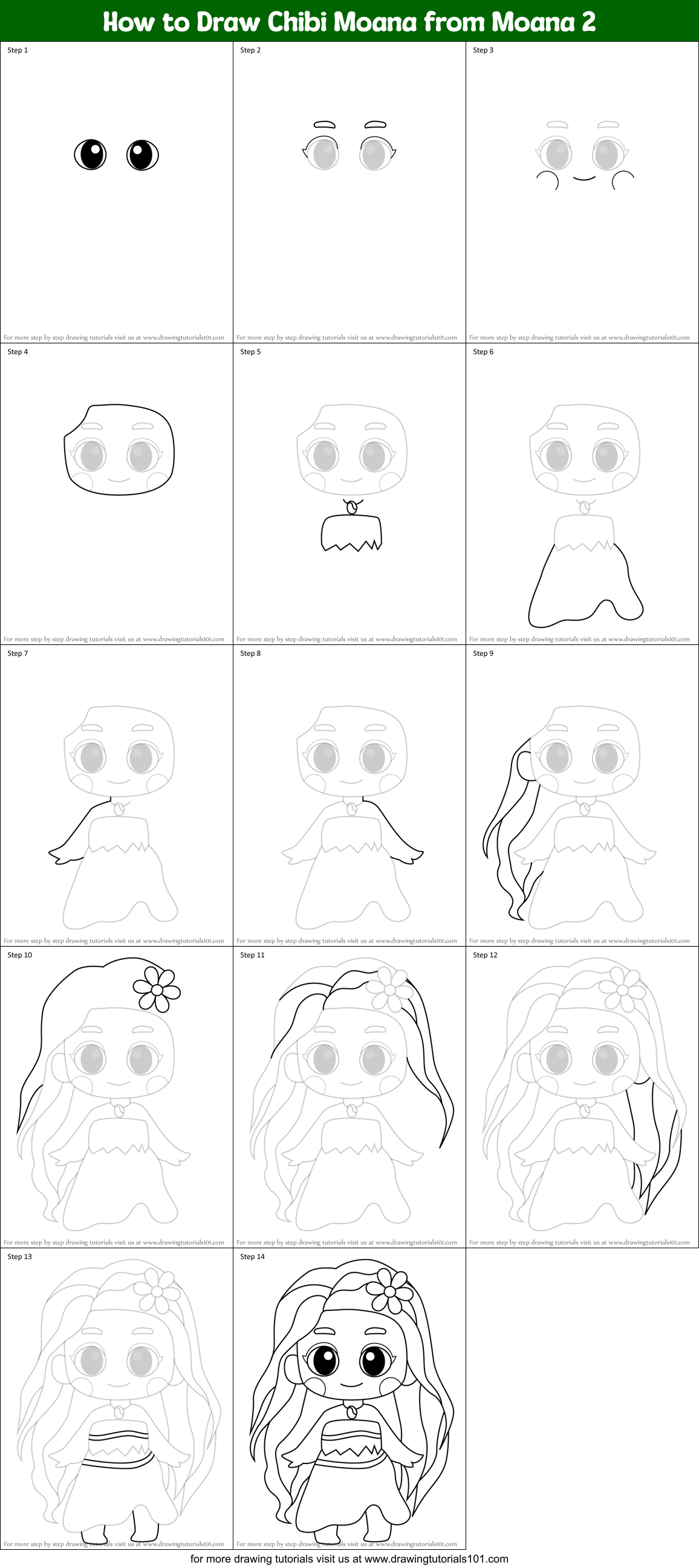 How to Draw Chibi Moana from Moana 2 Printable Step by Step
