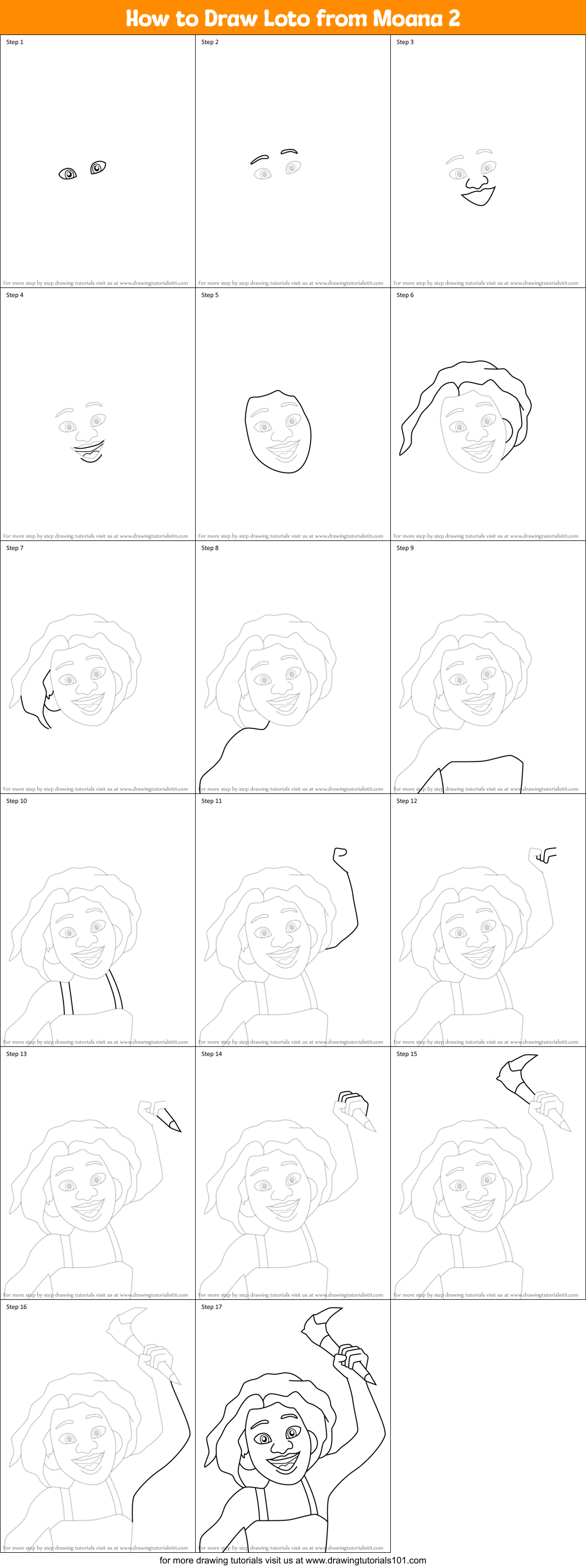 How to Draw Loto from Moana 2 Printable Step by Step