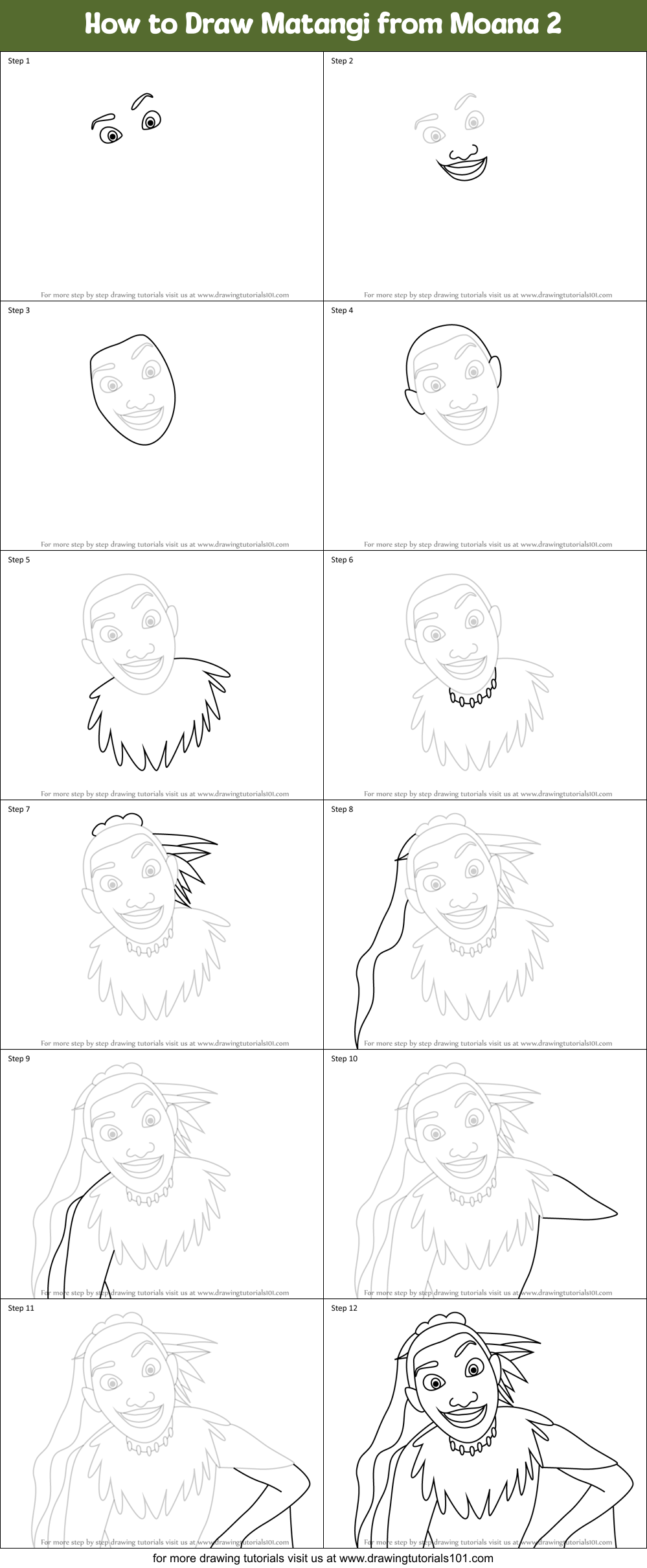 How to Draw Matangi from Moana 2 Printable Step by Step