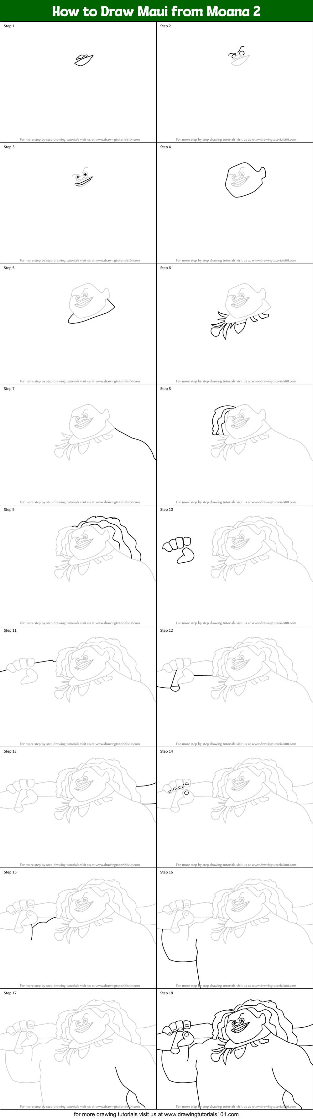 How to Draw Maui from Moana 2 Printable Step by Step