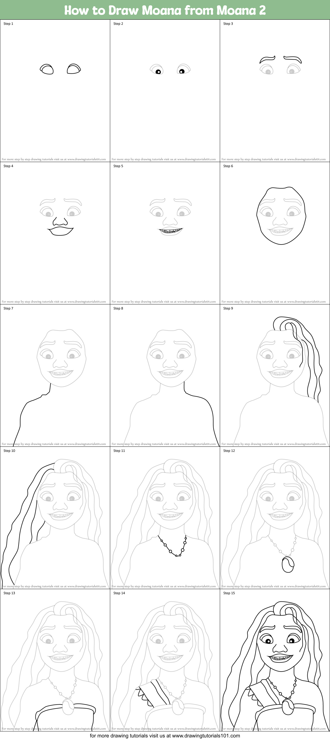 How to Draw Moana from Moana 2 Printable Step by Step