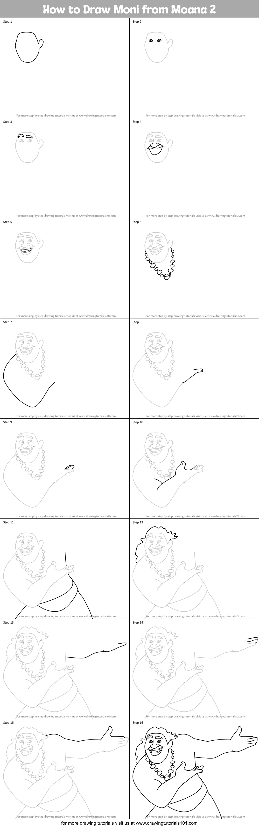 How to Draw Moni from Moana 2 Printable Step by Step