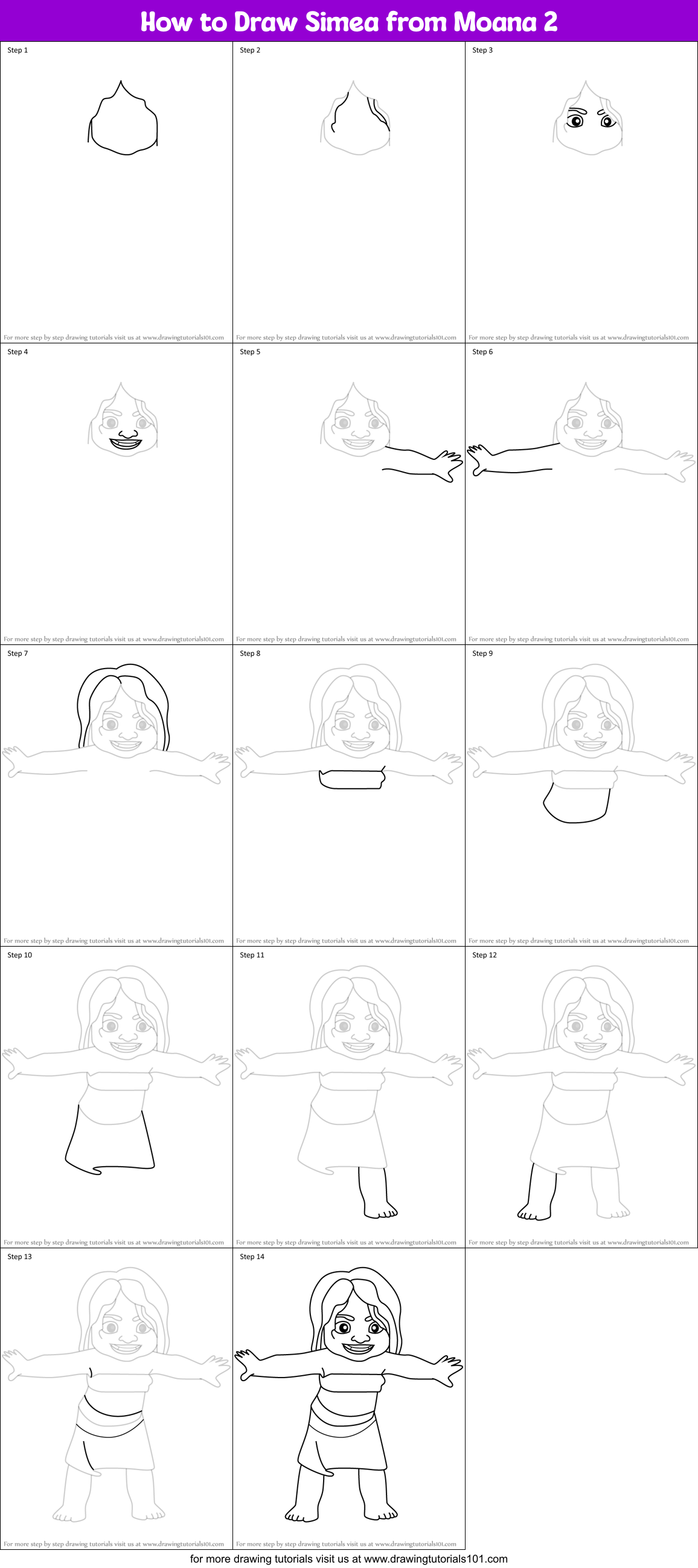 How to Draw Simea from Moana 2 Printable Step by Step