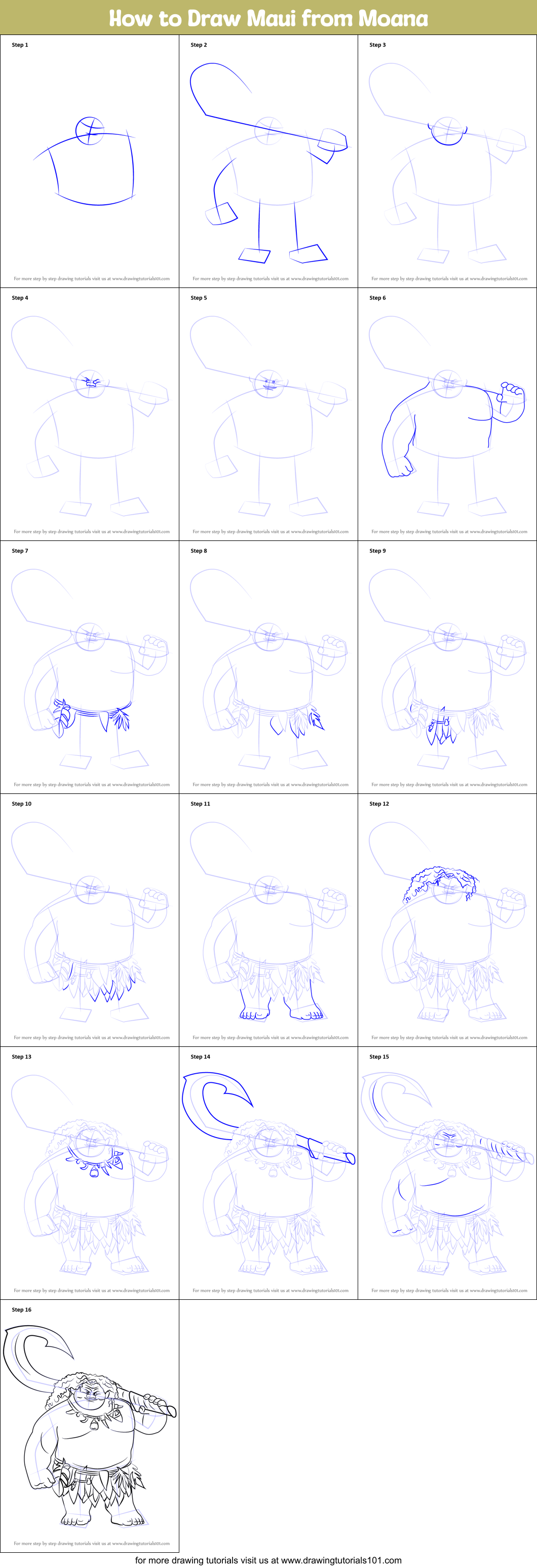 How to Draw Maui from Moana printable step by step drawing sheet ...