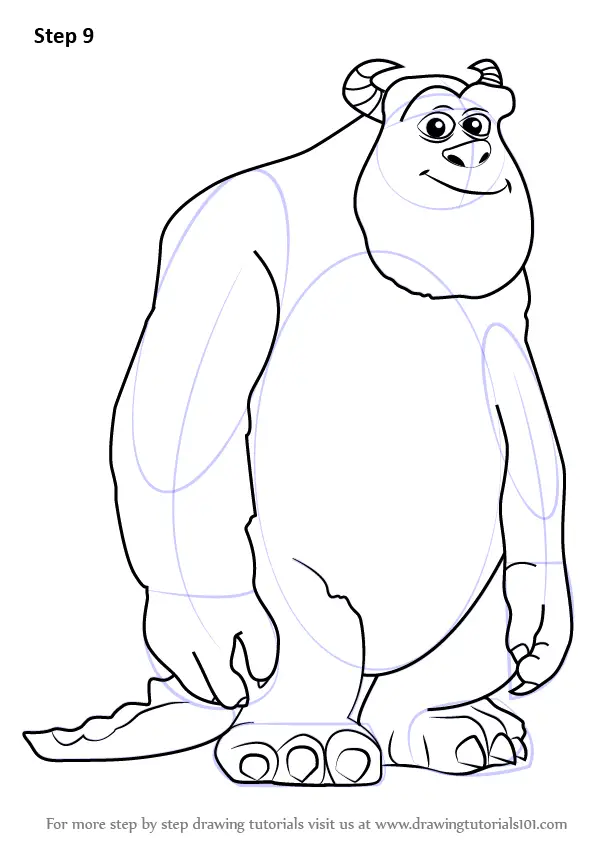 Step by Step How to Draw James P. Sullivan from Monsters, Inc
