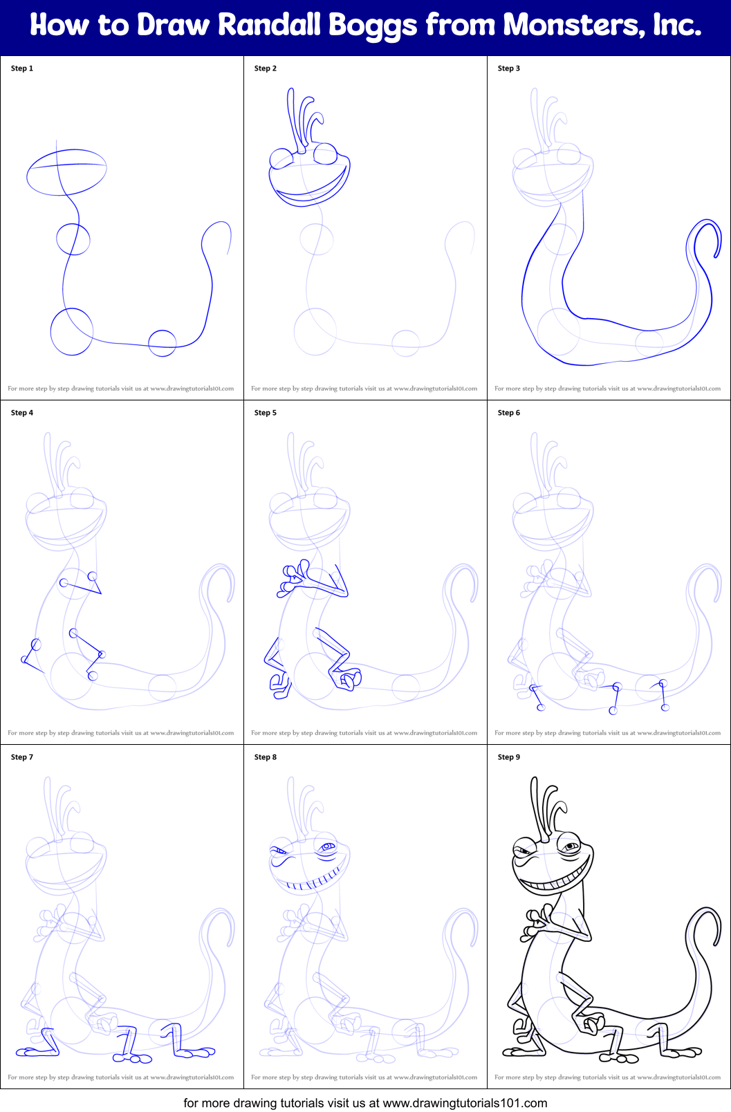 How to Draw Randall Boggs from Monsters, Inc. Printable Step by Step