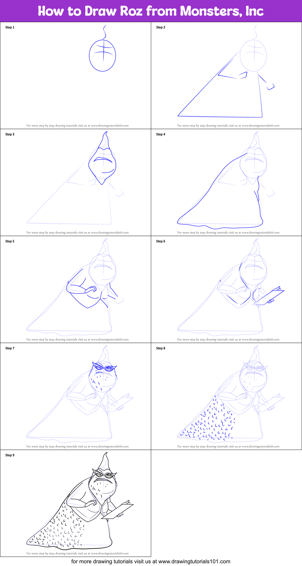 How to Draw Roz from Monsters, Inc Printable Step by Step