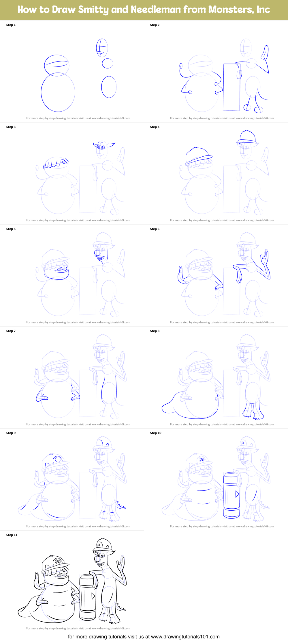 How to Draw Smitty and Needleman from Monsters, Inc Printable Step by Step