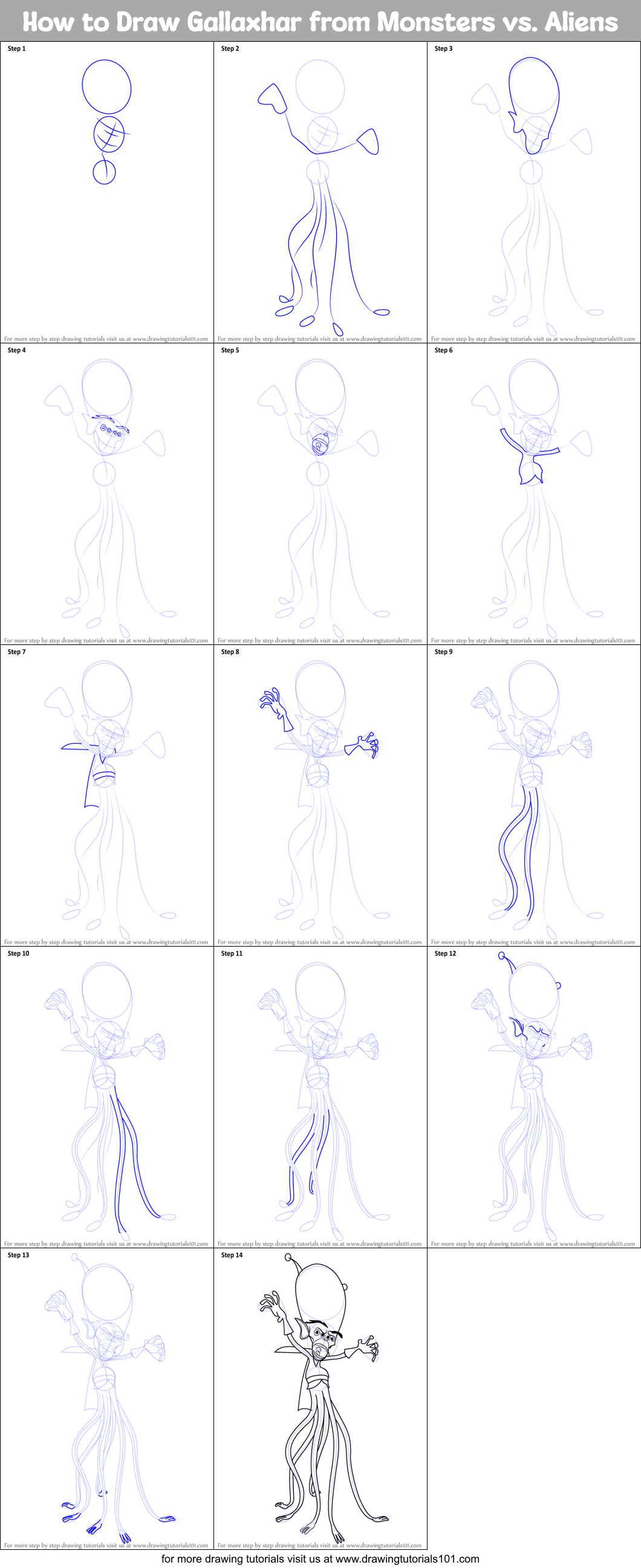 How to Draw Gallaxhar from Monsters vs. Aliens Printable Step by Step