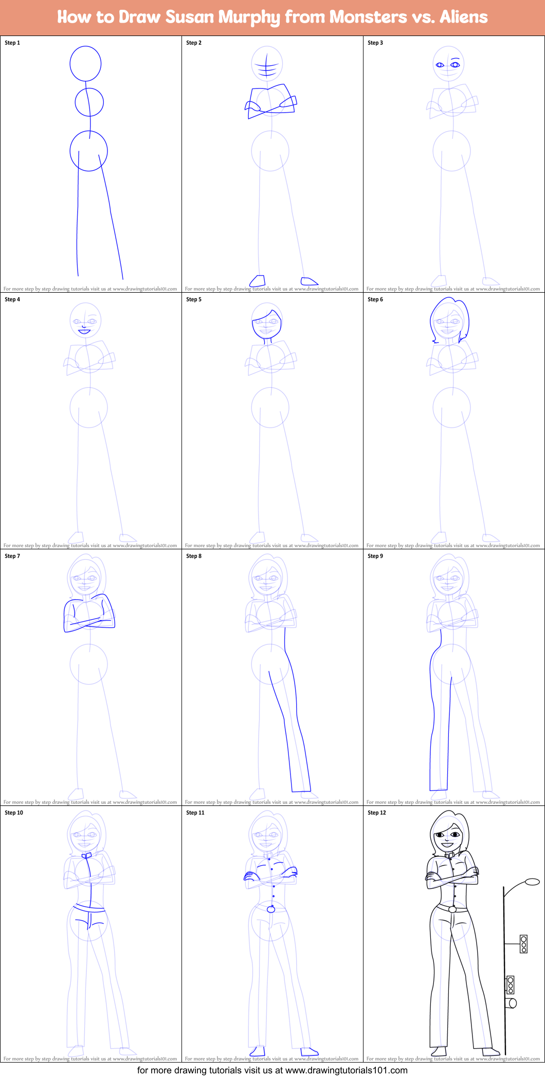 How to Draw Susan Murphy from Monsters vs. Aliens Printable Step by Step