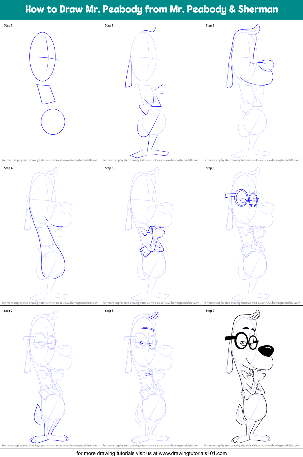 How to Draw Mr. Peabody from Mr. Peabody & Sherman Printable Step by Step