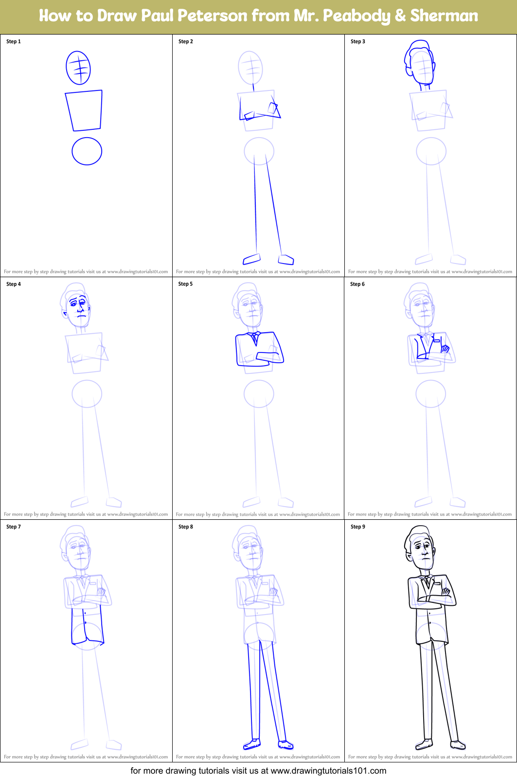 How to Draw Paul Peterson from Mr. Peabody & Sherman Printable Step by Step