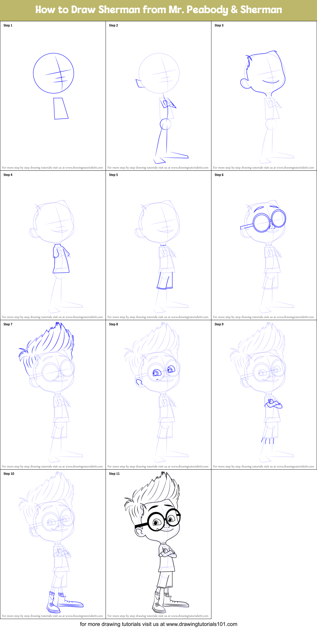 How to Draw Sherman from Mr. Peabody & Sherman Printable Step by Step