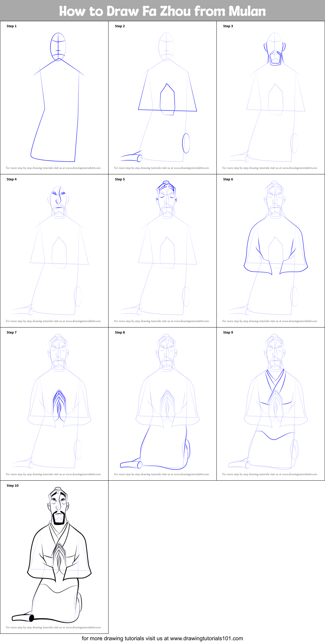 How to Draw Fa Zhou from Mulan (Mulan) Step by Step ...