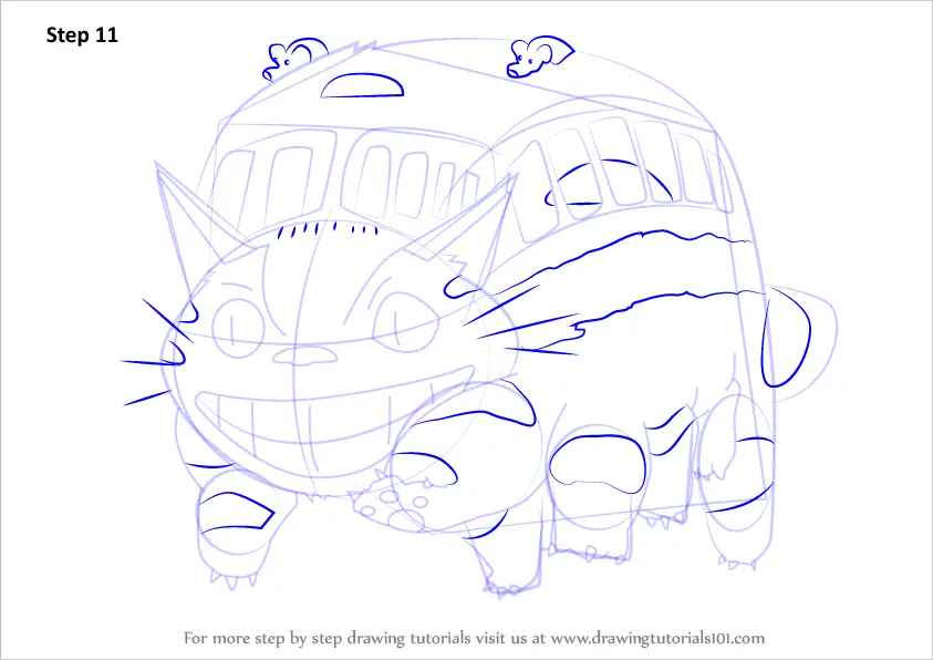 Step By Step How To Draw Catbus From My Neighbor Totoro Drawingtutorials101 Com