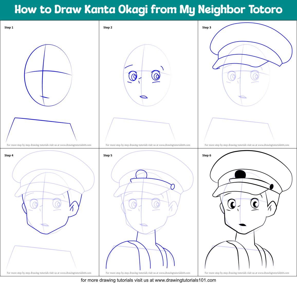 How to Draw Kanta Okagi from My Neighbor Totoro Printable Step by Step