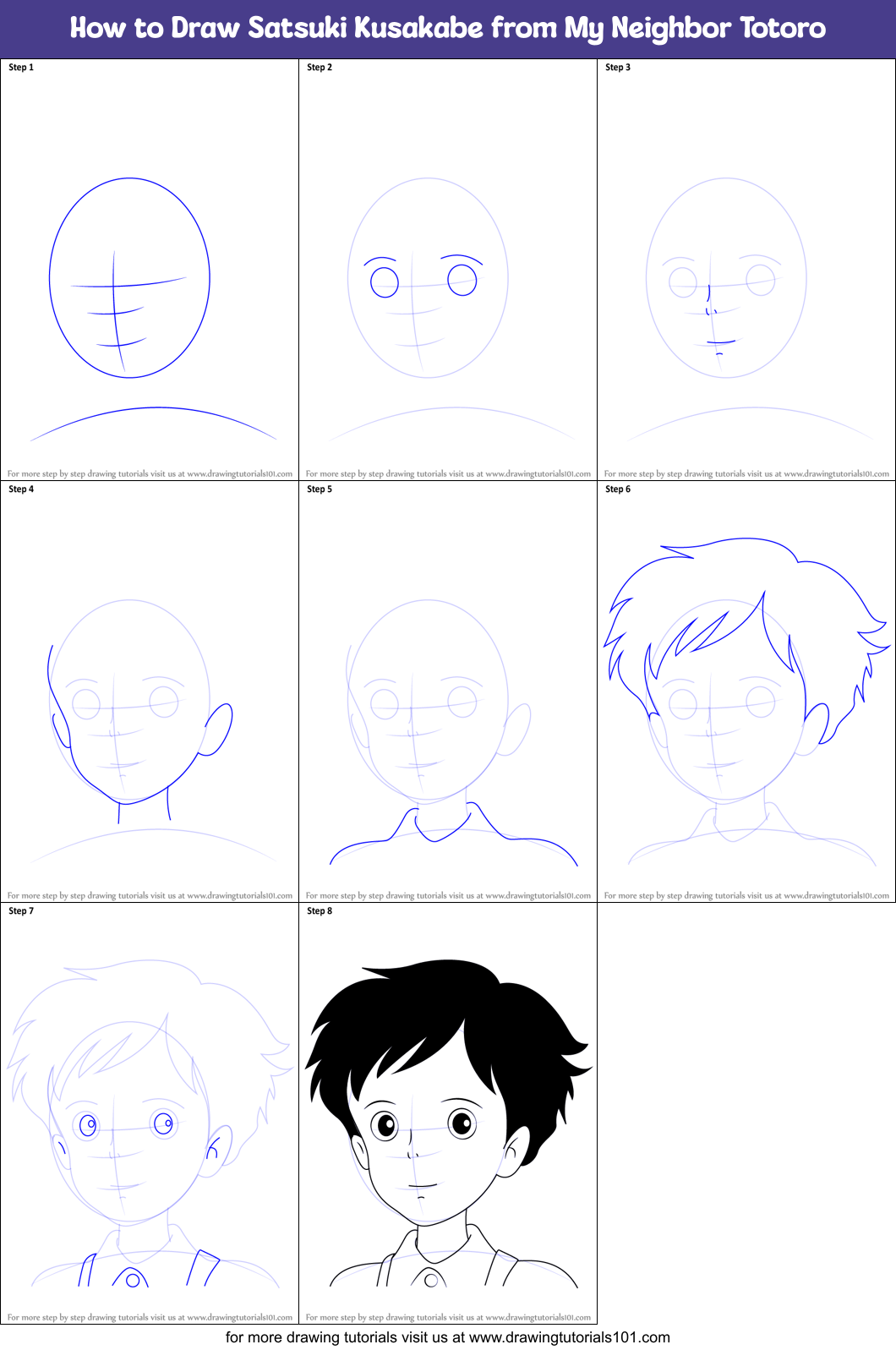 How To Draw Satsuki Kusakabe From My Neighbor Totoro Printable Step By Step Drawing Sheet Drawingtutorials101 Com