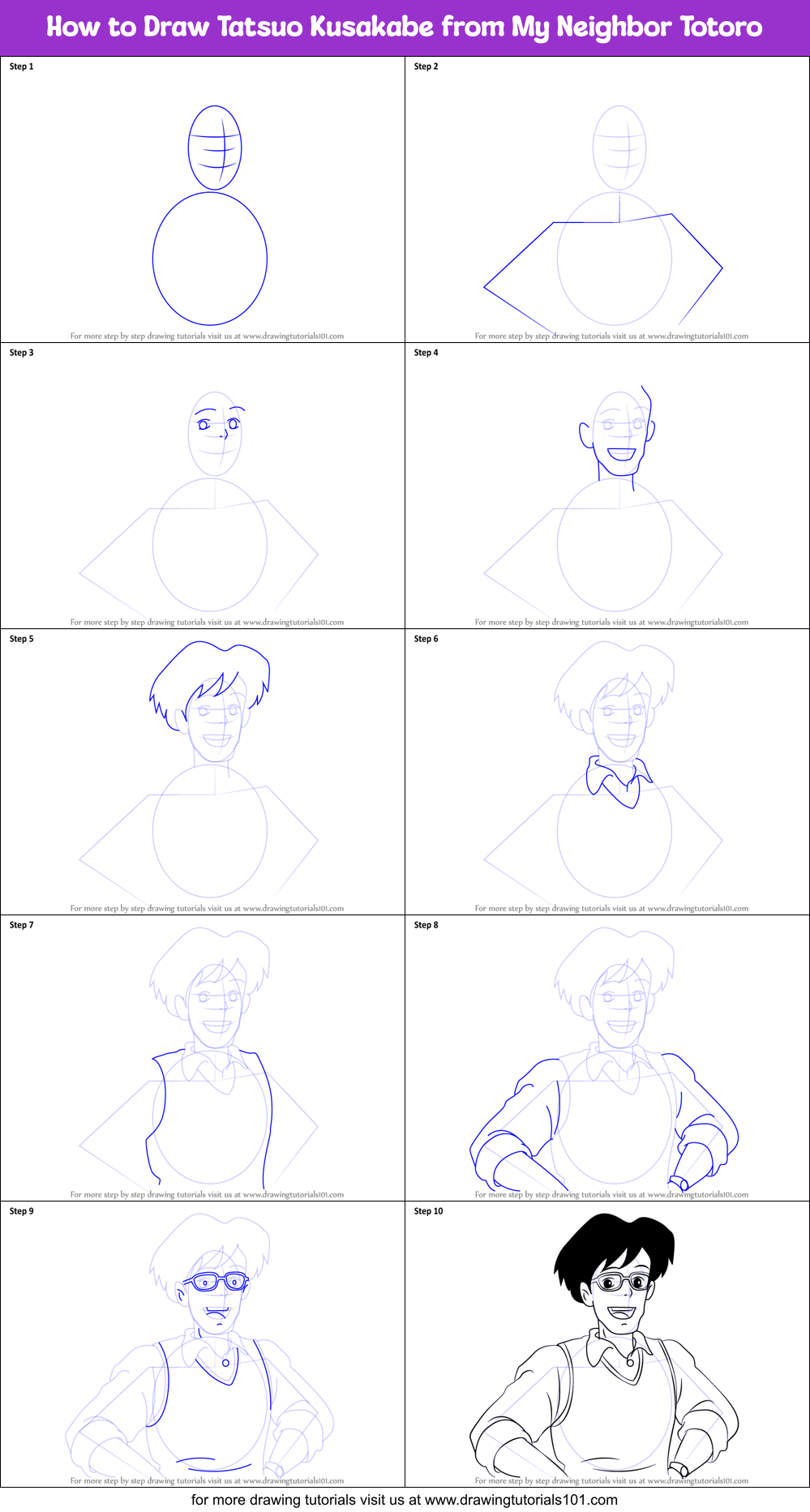 How to Draw Tatsuo Kusakabe from My Neighbor Totoro Printable Step by Step