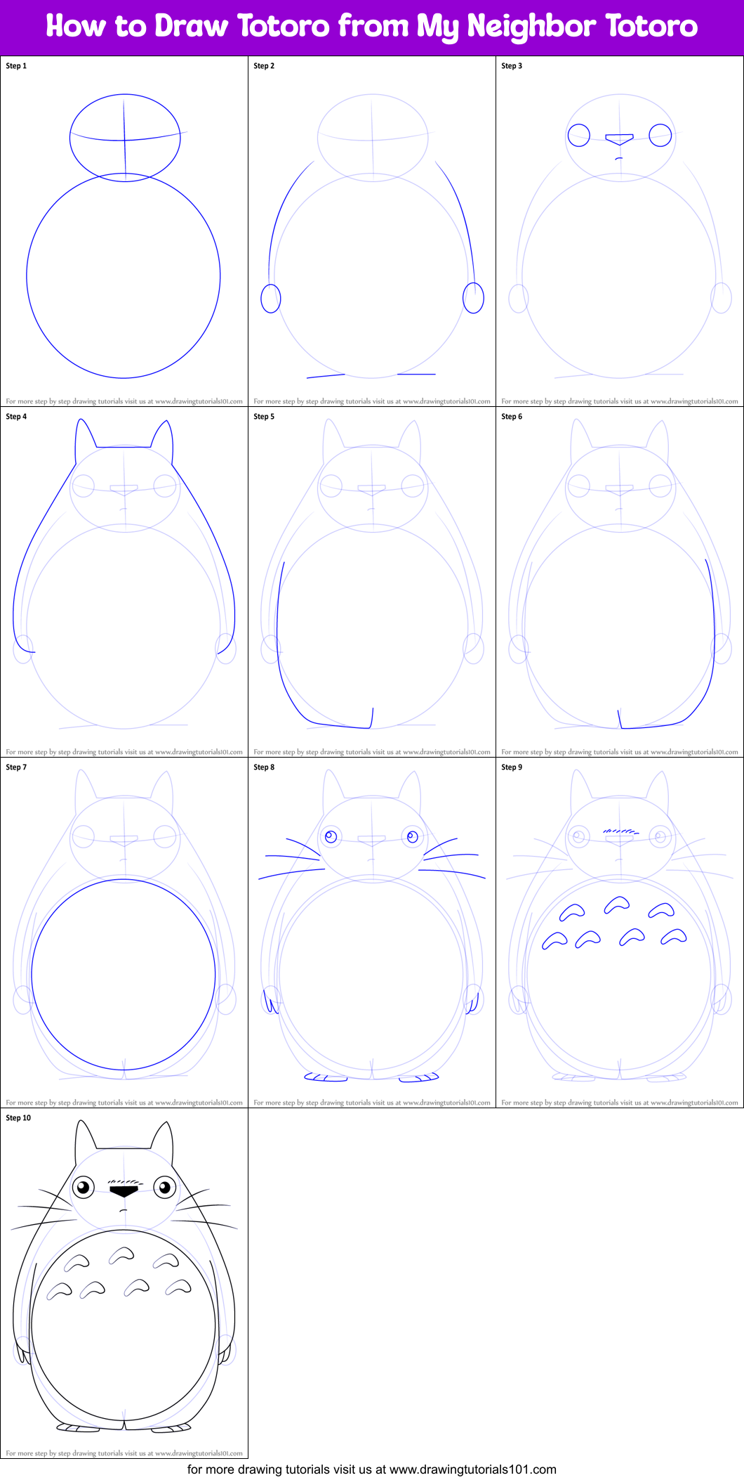 How To Draw Totoro From My Neighbor Totoro Printable Step By Step Drawing Sheet Drawingtutorials101 Com