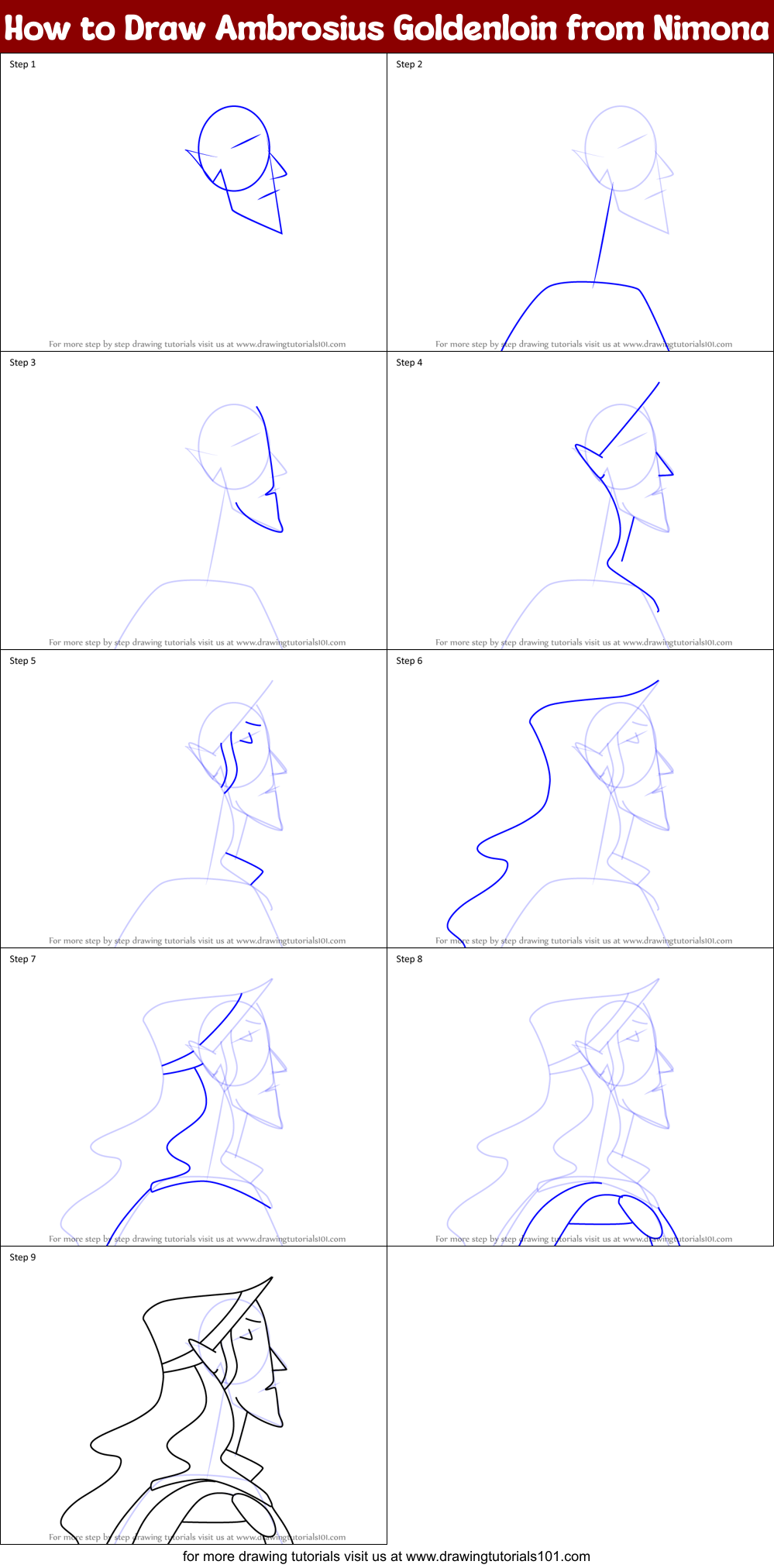 How to Draw Ambrosius Goldenloin from Nimona Printable Step by Step