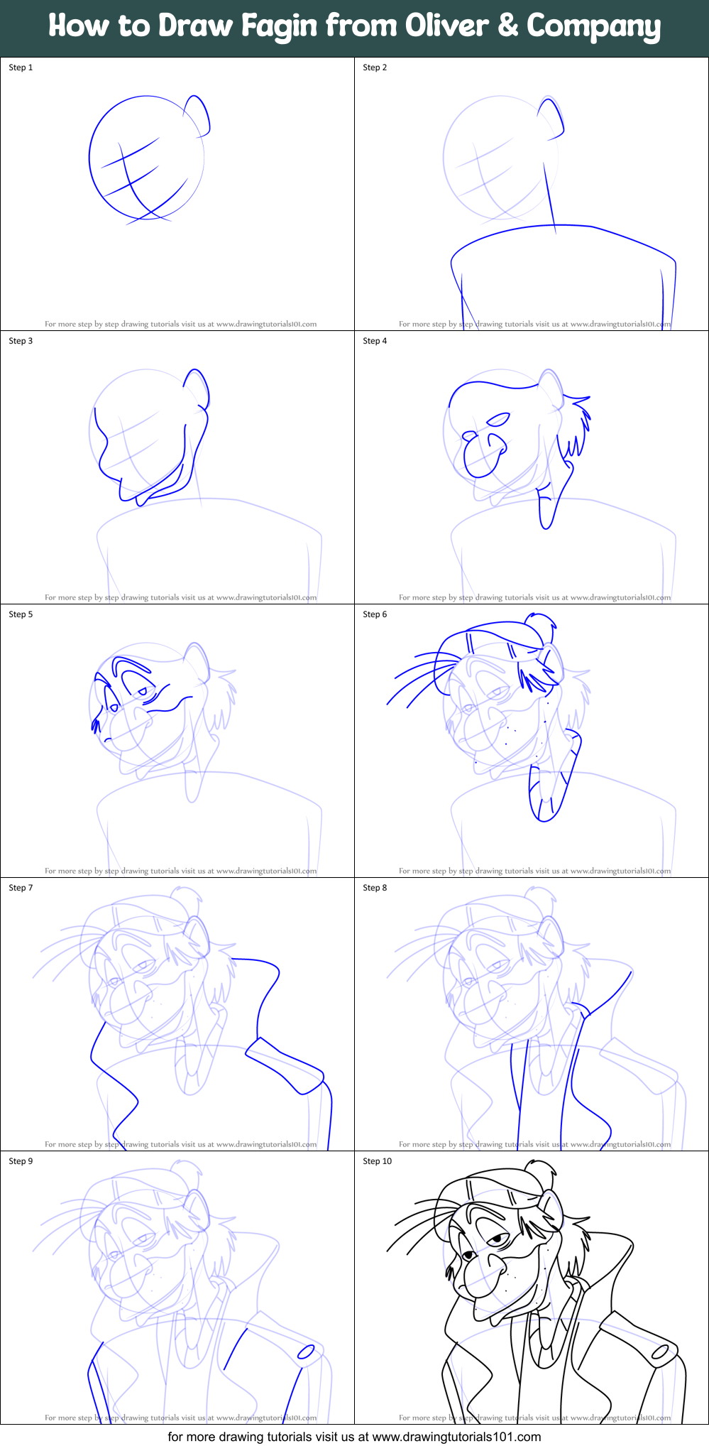 How to Draw Fagin from Oliver & Company Printable Step by Step