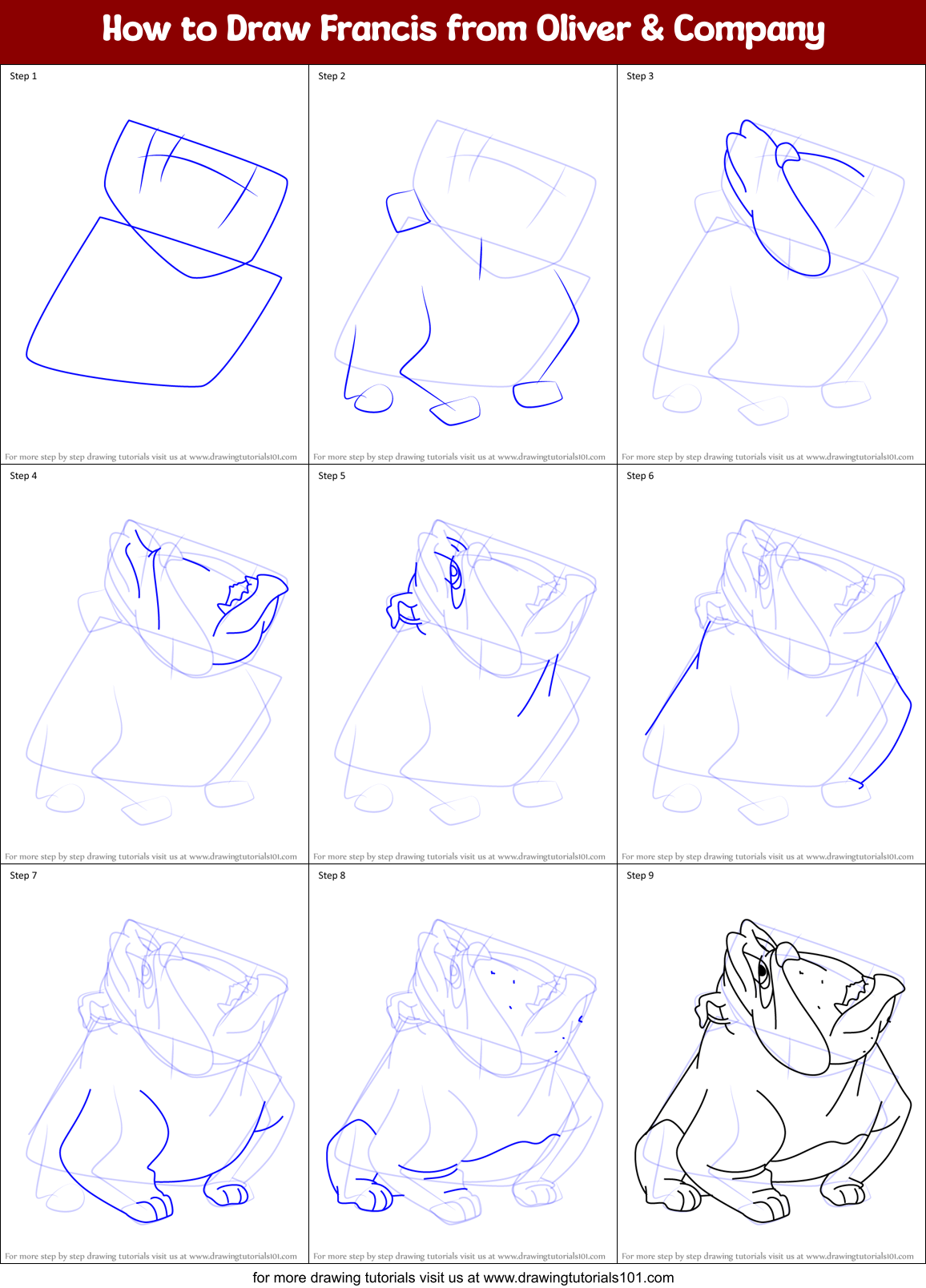 How to Draw Francis from Oliver & Company Printable Step by Step