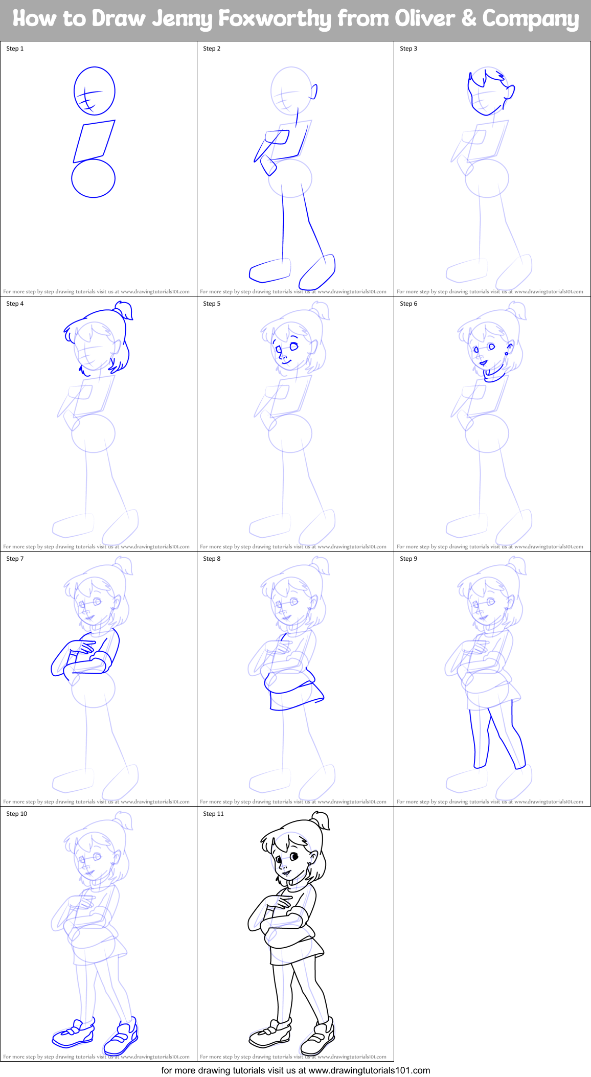 How to Draw Jenny Foxworthy from Oliver & Company Printable Step by Step