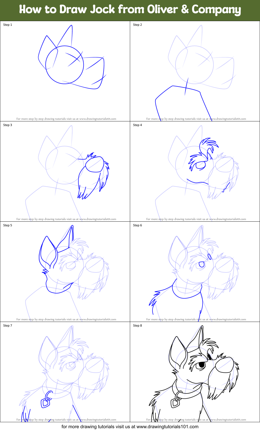 How to Draw Jock from Oliver & Company Printable Step by Step