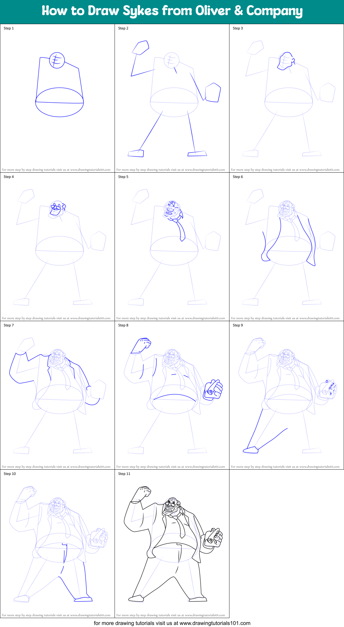 How to Draw Sykes from Oliver & Company Printable Step by Step
