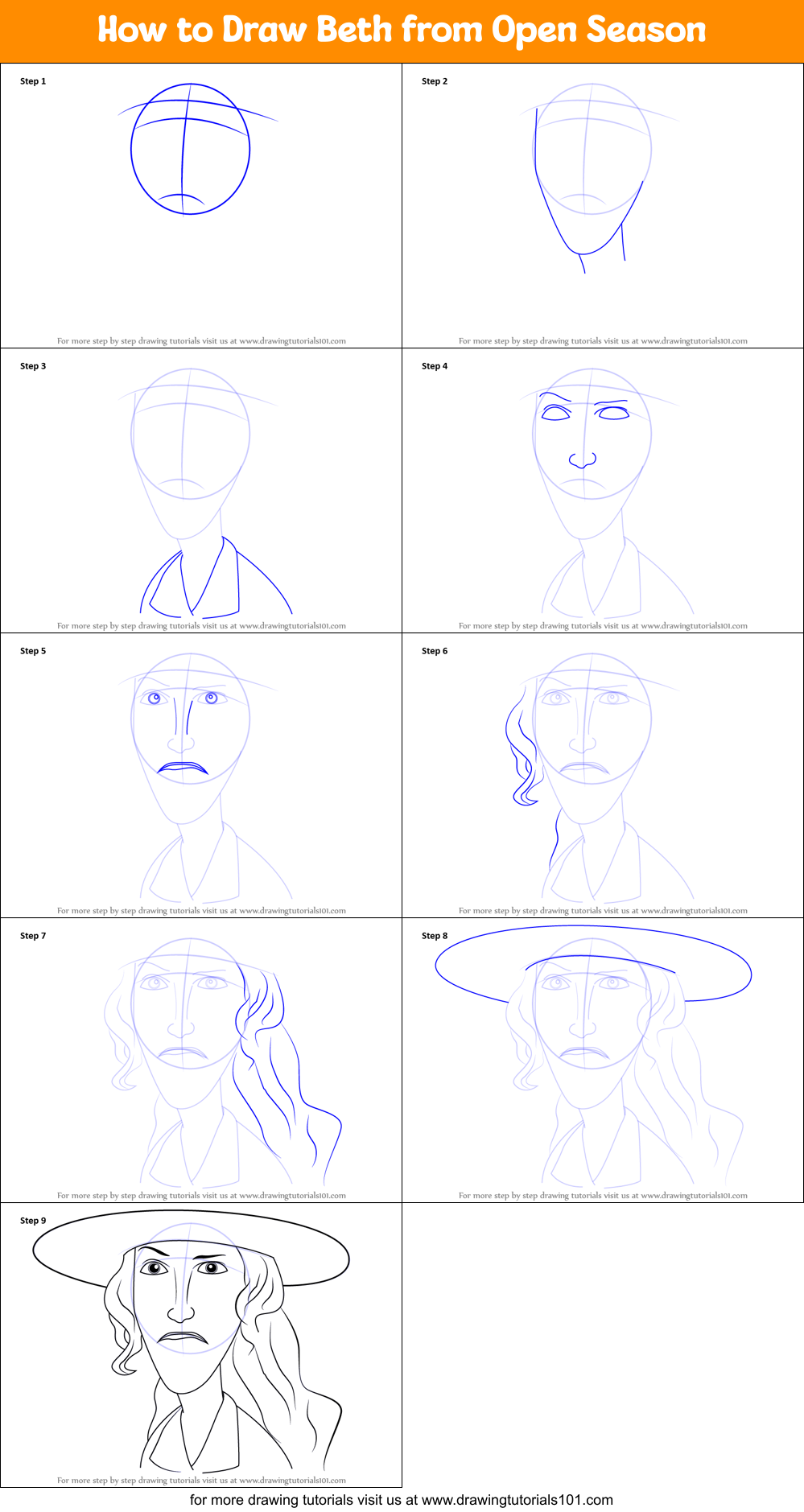 How to Draw Beth from Open Season Printable Step by Step