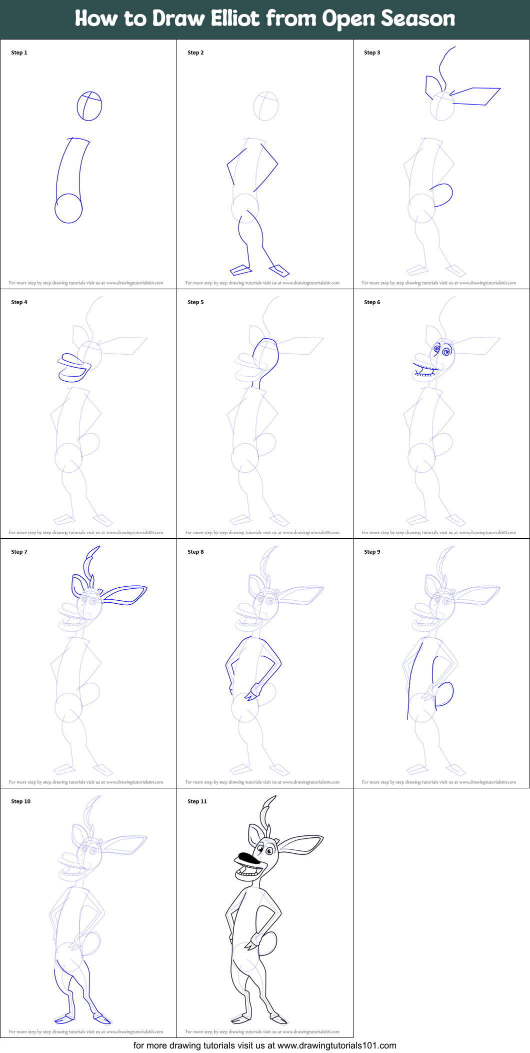 How to Draw Elliot from Open Season Printable Step by Step