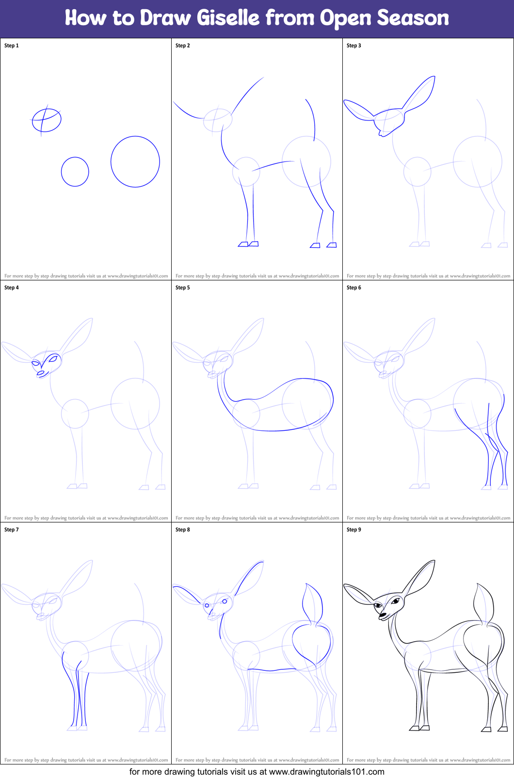 How to Draw Giselle from Open Season Printable Step by Step