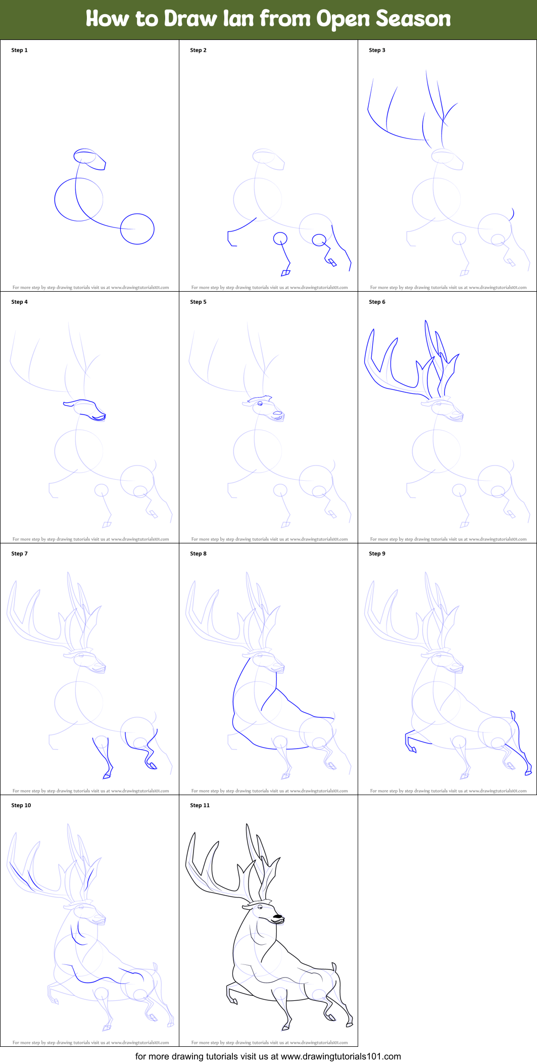 How to Draw Ian from Open Season Printable Step by Step