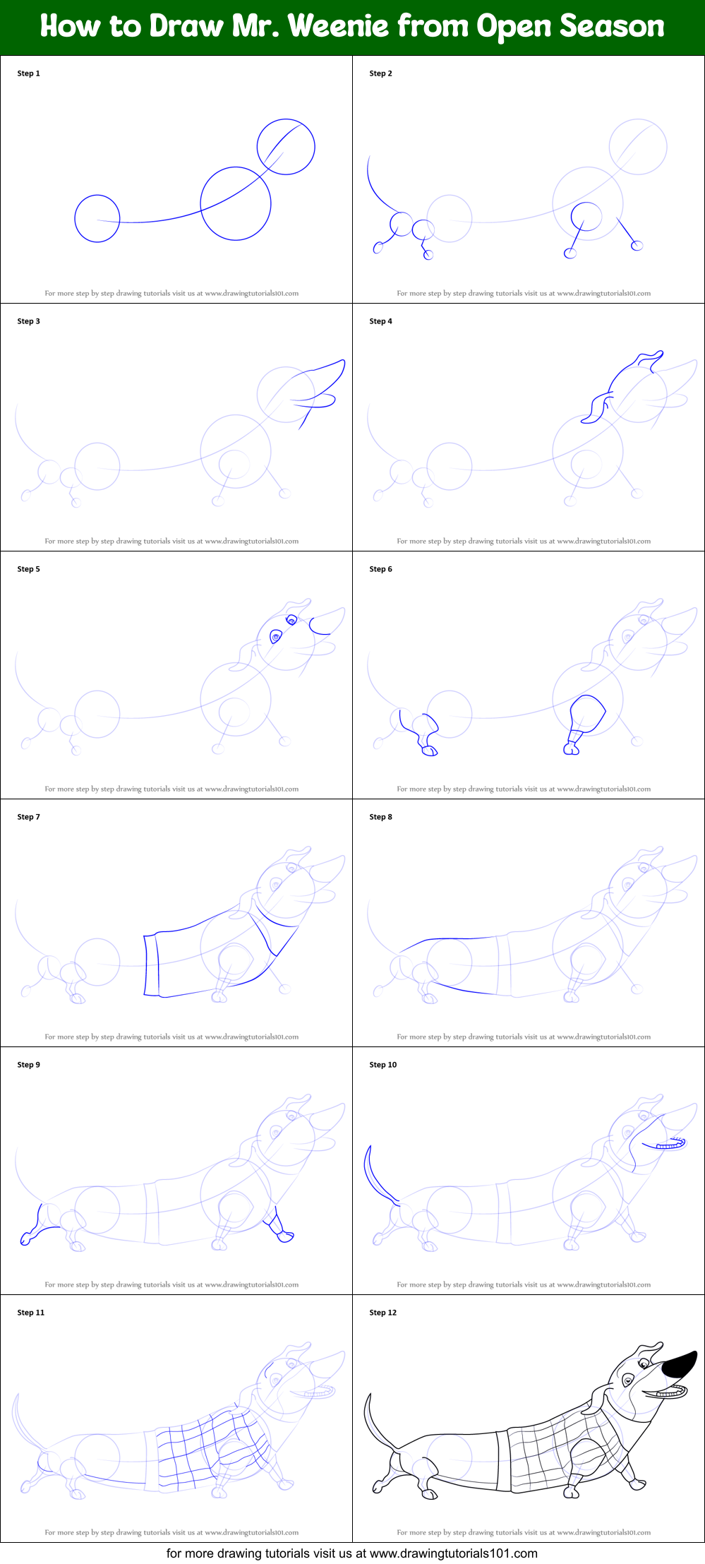 How to Draw Mr. Weenie from Open Season Printable Step by Step