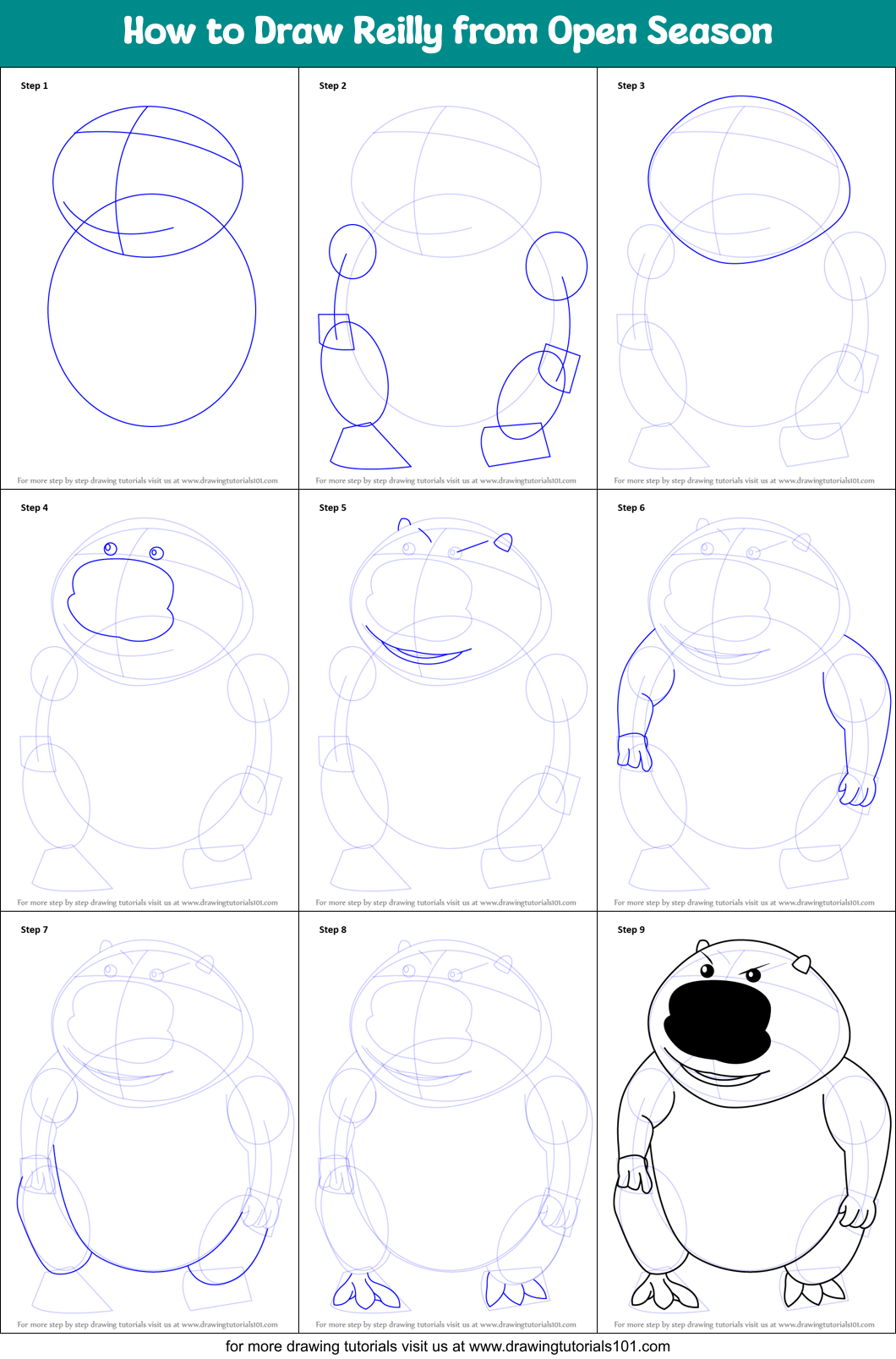 How to Draw Reilly from Open Season Printable Step by Step