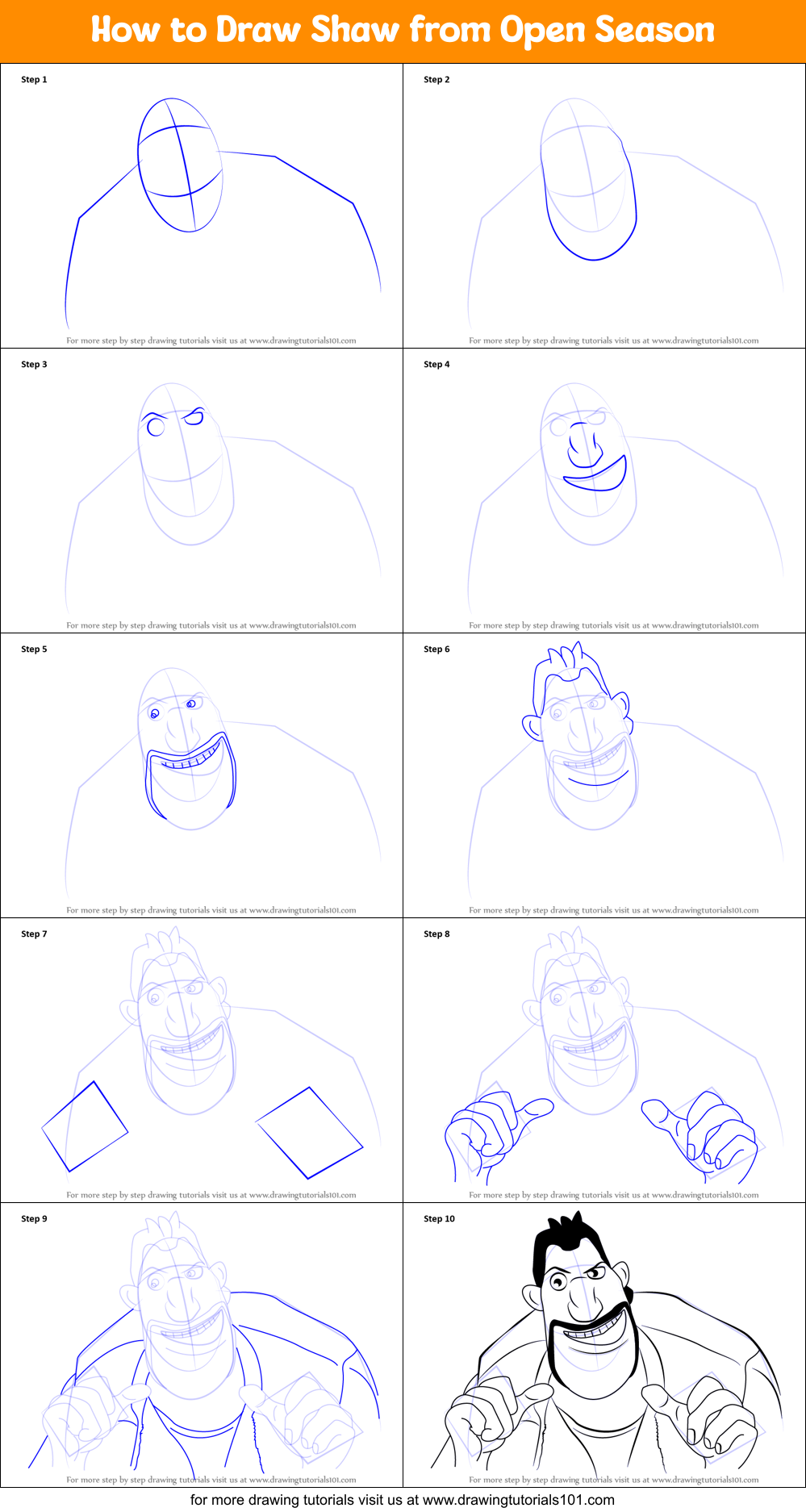 How to Draw Shaw from Open Season Printable Step by Step