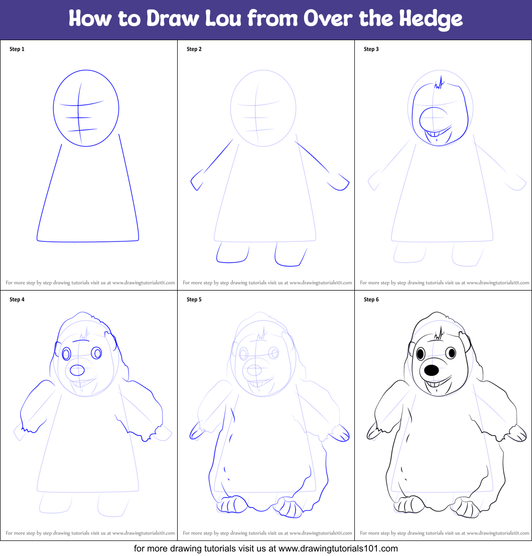 How to Draw Lou from Over the Hedge Printable Step by Step