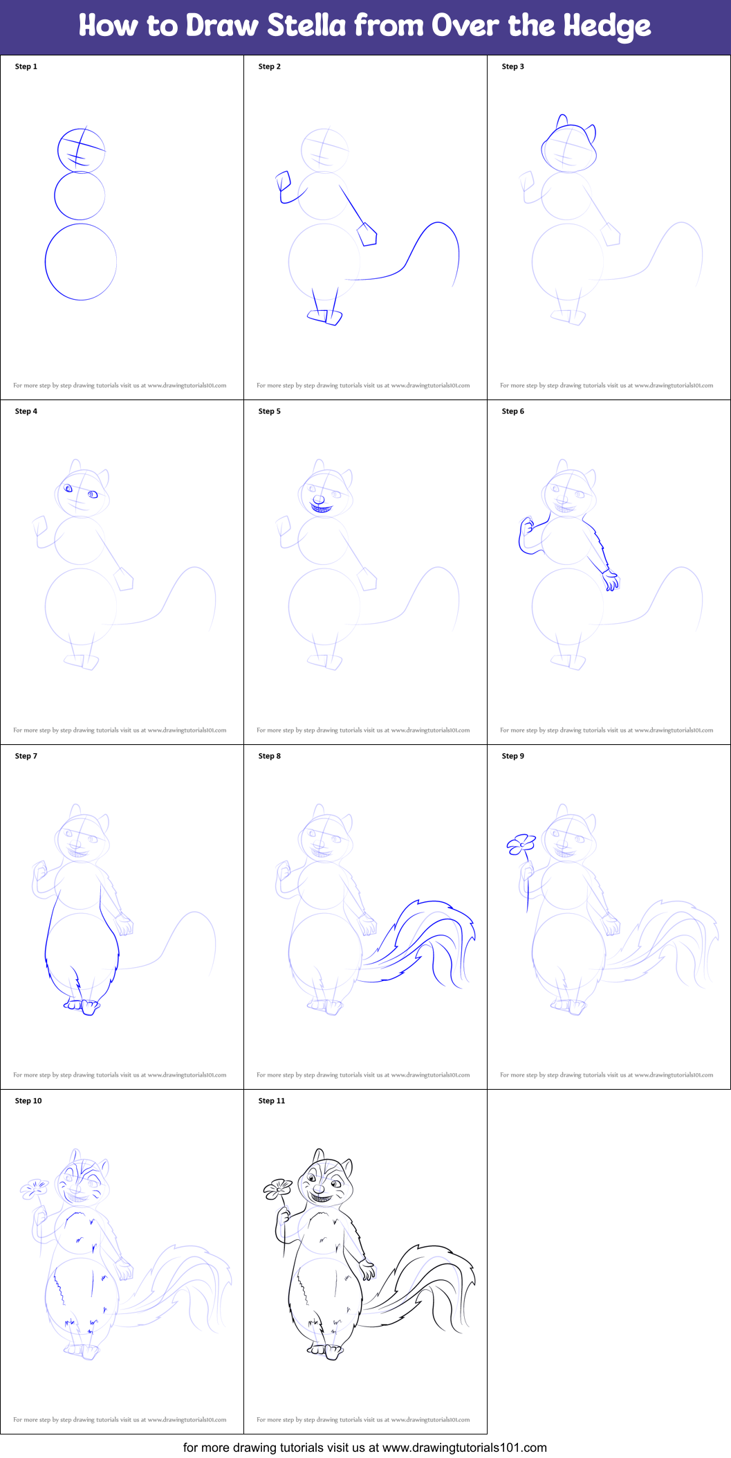 How to Draw Stella from Over the Hedge Printable Step by Step