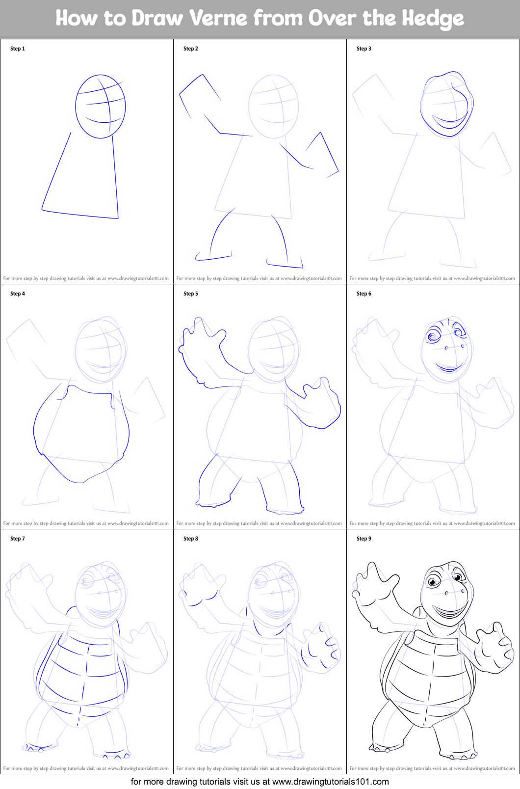 How to Draw Verne from Over the Hedge Printable Step by Step
